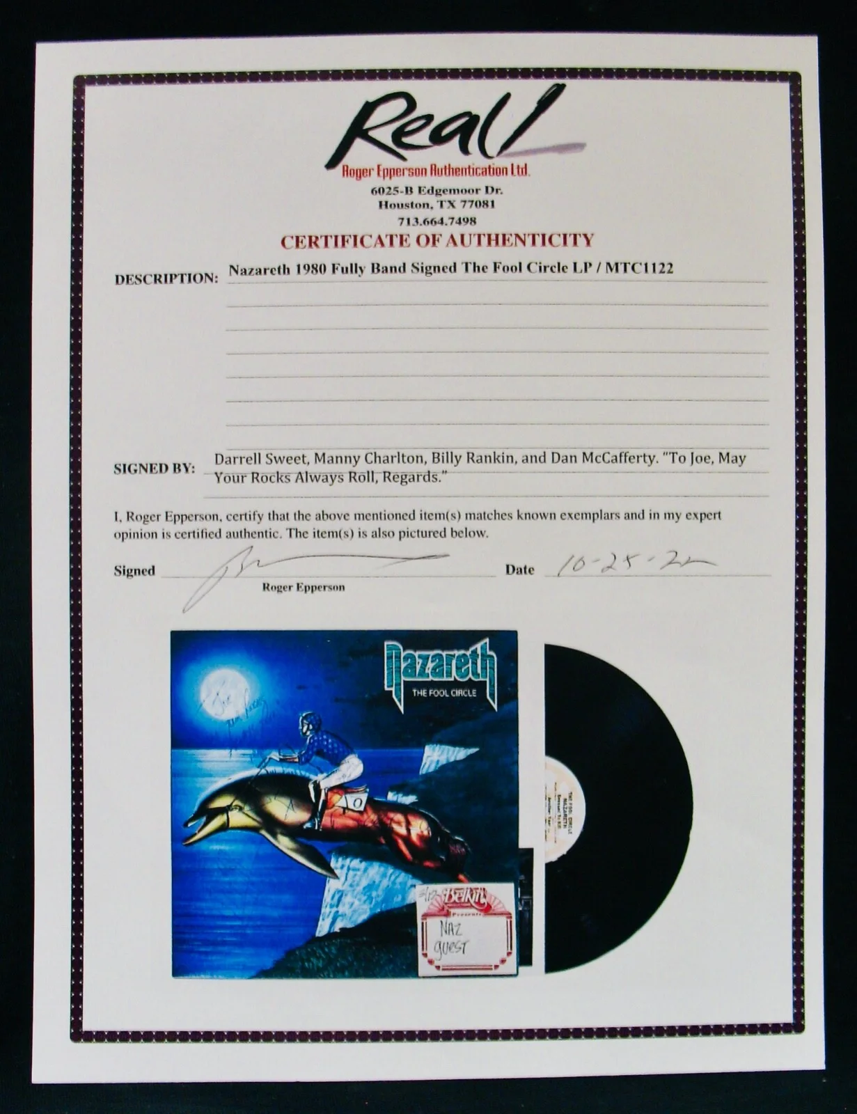 NAZARETH~Signed THE FOOL CIRCLE By Dan, Manny, Billy+Darrell~w/Epperson-REAL Coa, image 2