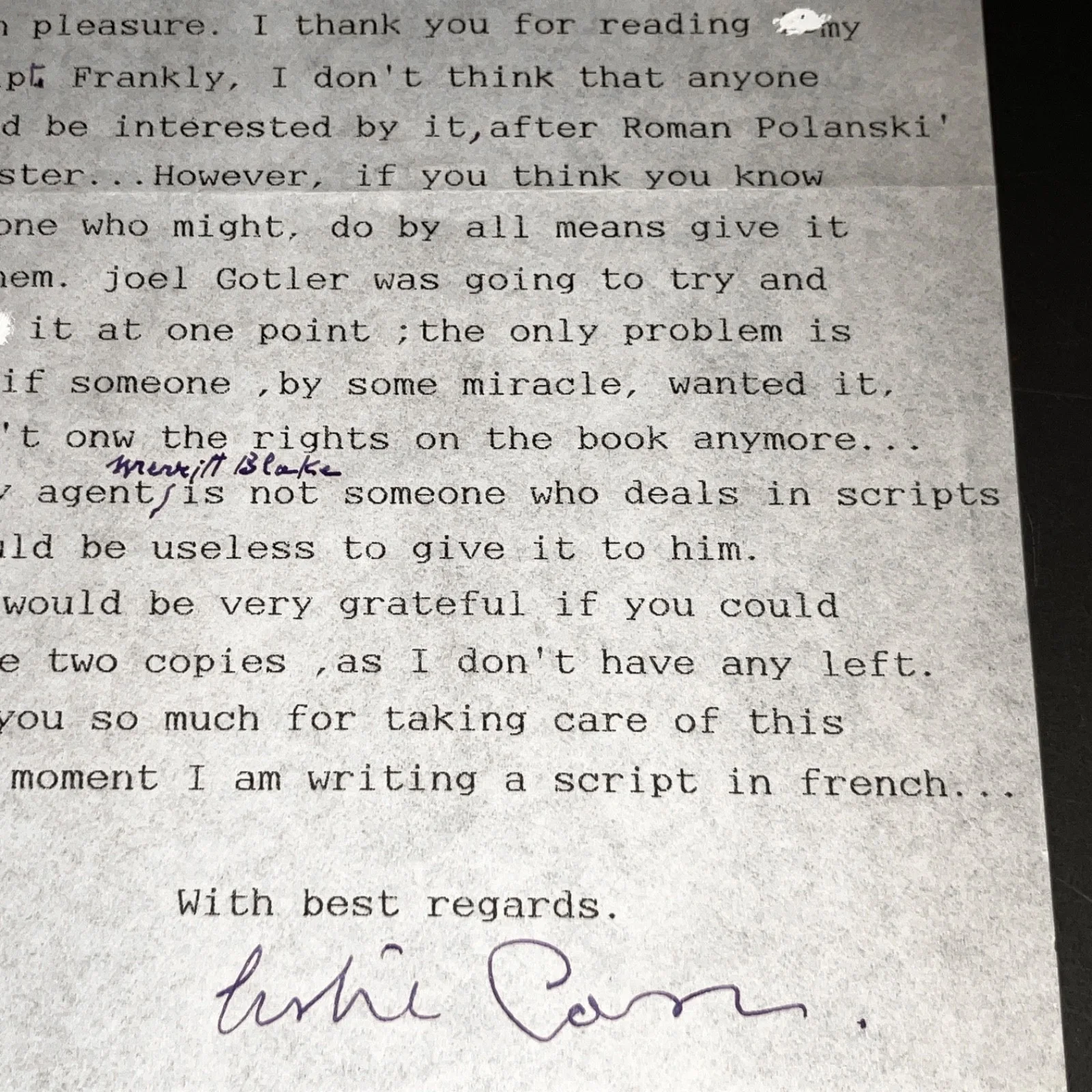 Leslie Caron — Leslie Caron Signed Note 1987 Actress Gigi Star Hollywood COA, image 2