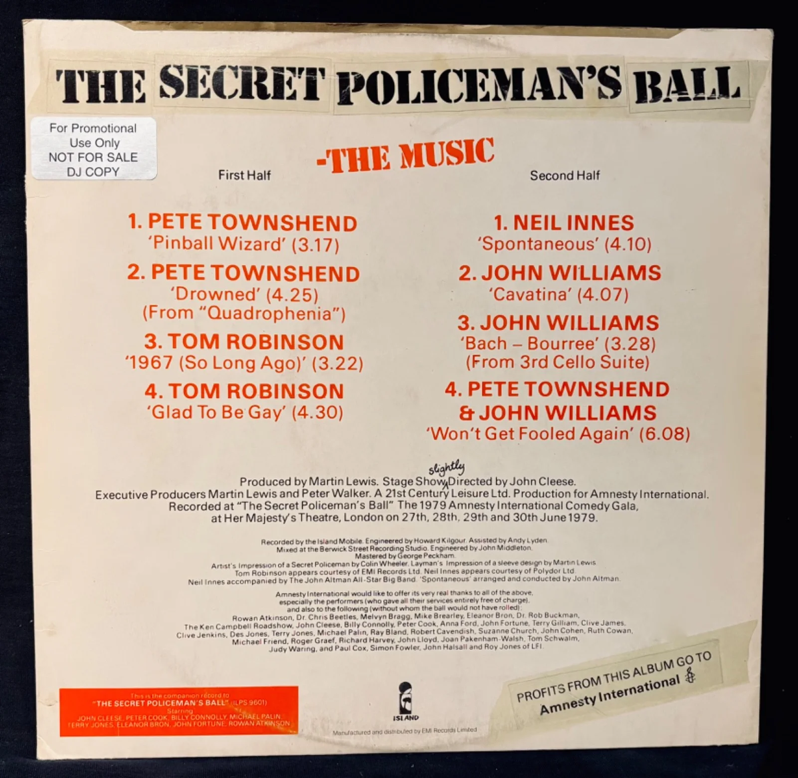 PETE TOWNSHEND Signed THE SECRET POLICEMAN'S BALL Promo/DJ Import Album~THE WHO, изображение 3