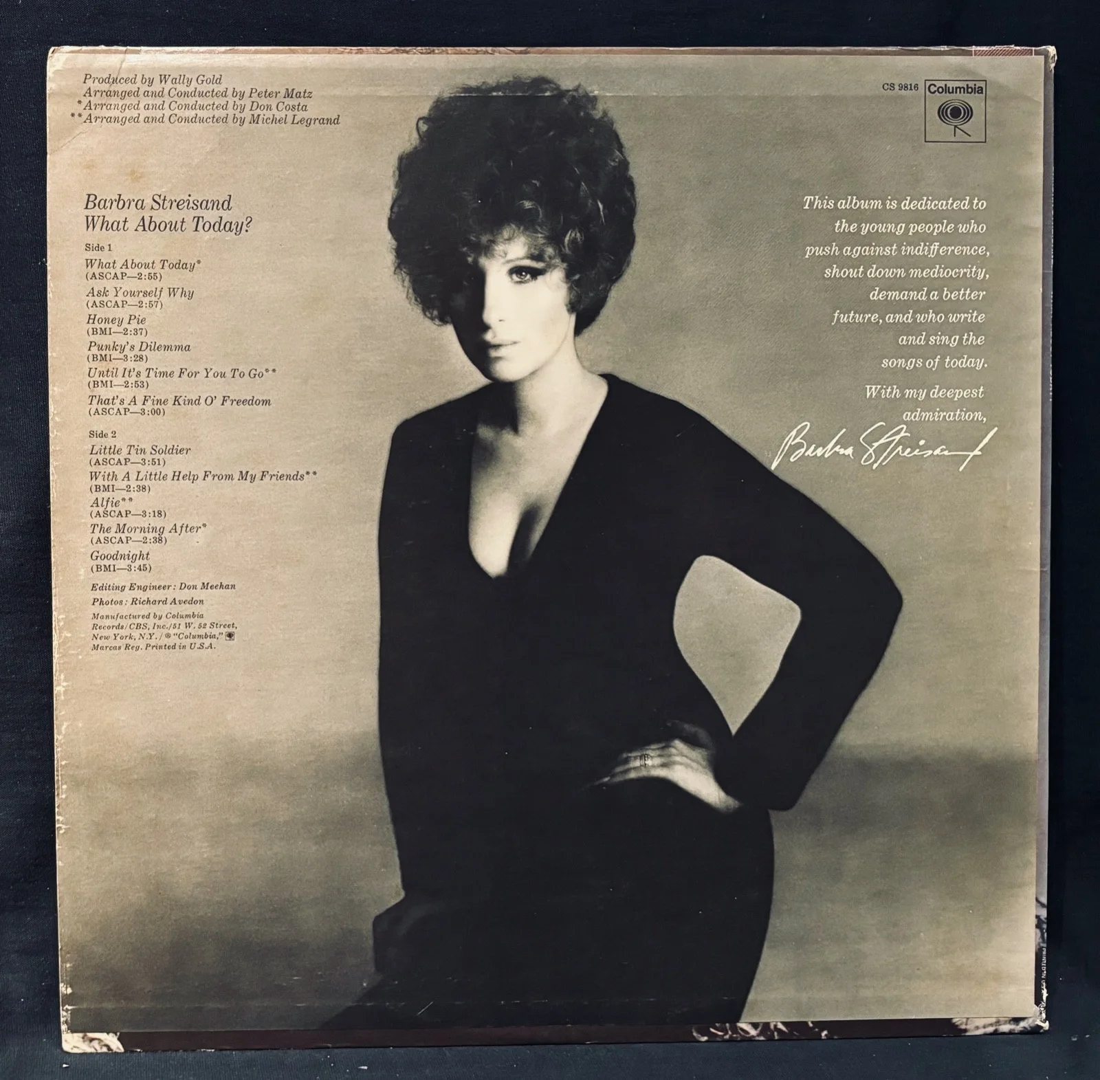 BARBRA SREISAND~Signed WHAT ABOUT TODAY? Album~COLUMBIA #CS 9816~Diva, image 3