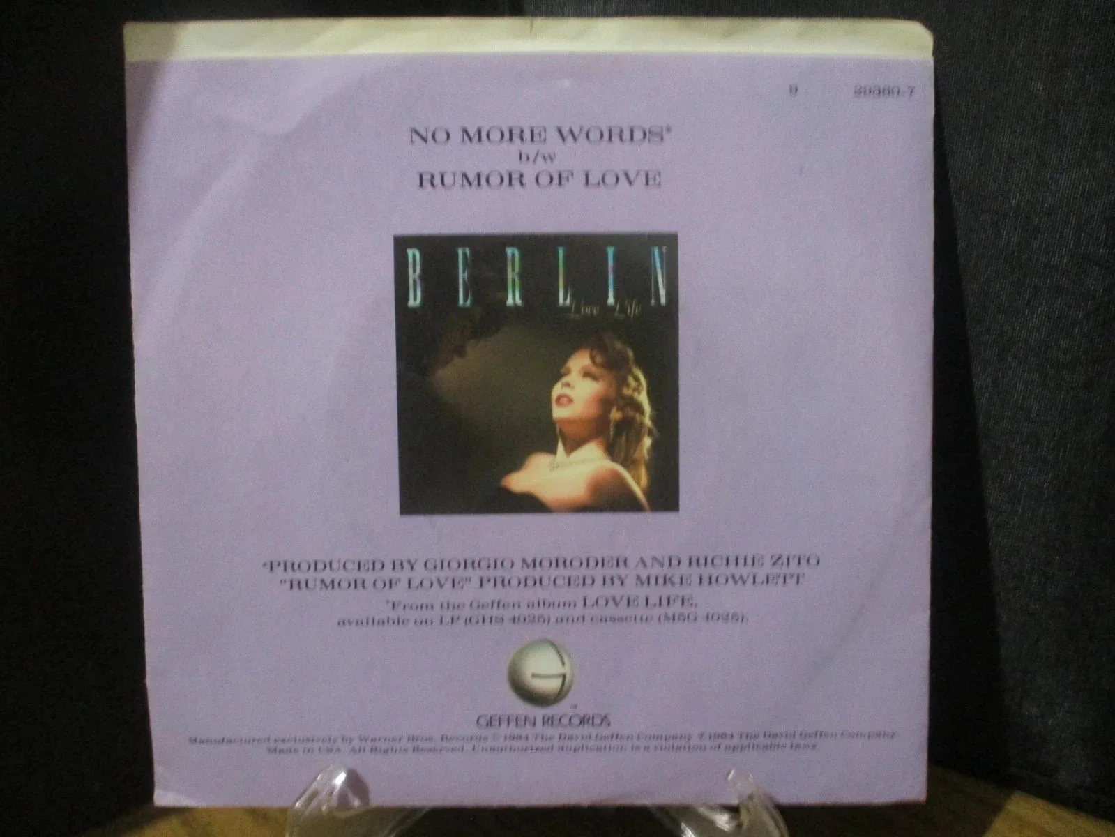 BERLIN (TERRI NUNN) authentic signed/autographed NO MORE WORDS vinyl record 45, image 5