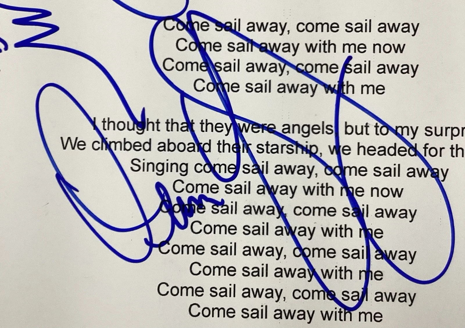 STYX Signed Lyrics Sheet Rock Music Come Sail Away Dennis DeYoung +3 Auto JSA, изображение 4