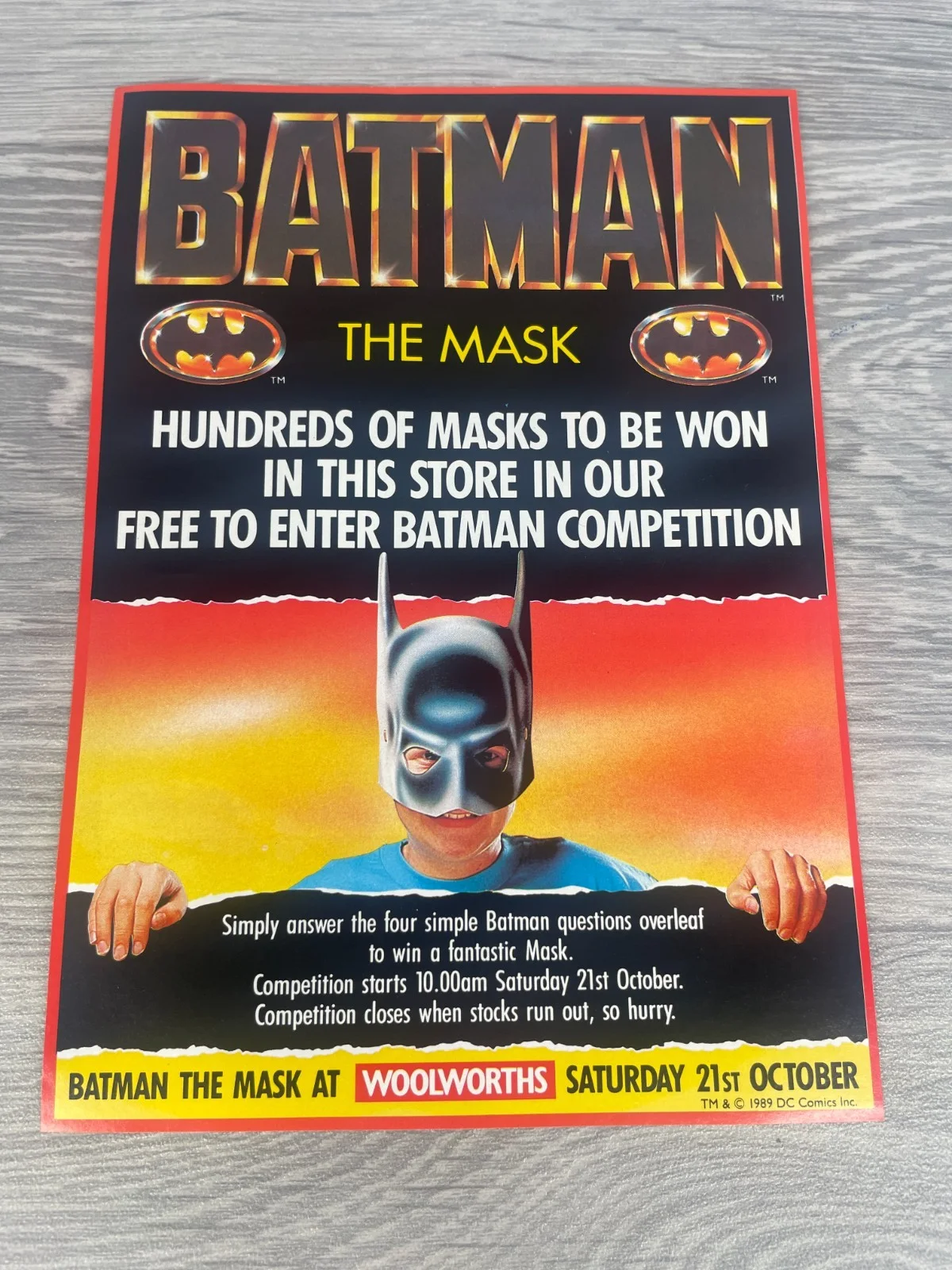 Vintage 1989 Batman Movie, Rare Woolworths Promo Michael Keaton Mask, изображение 2