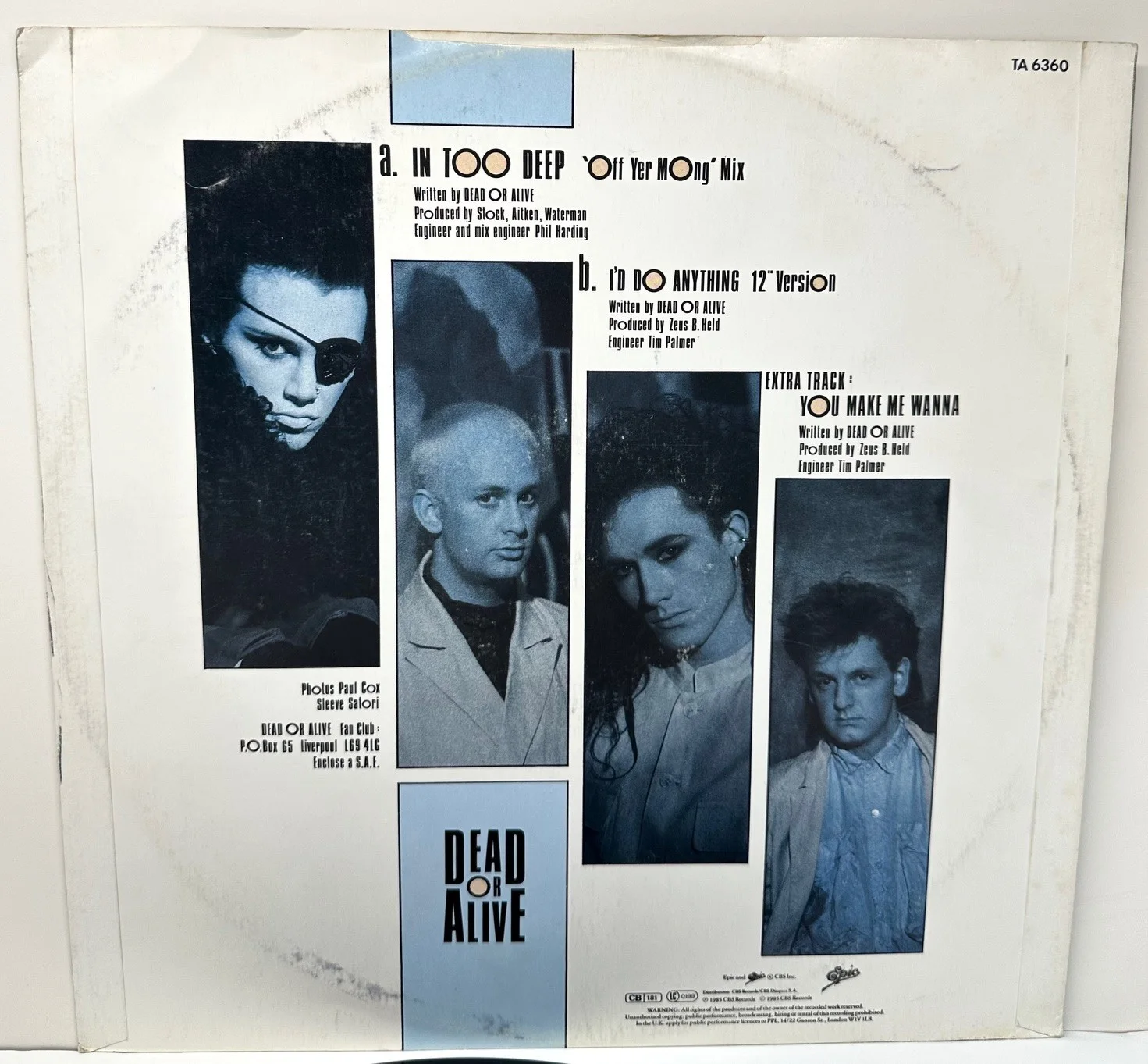 1985 Dead Or Alive "In Too Deep" 12" Single Signed By 4 Pete Burns + Band, image 4