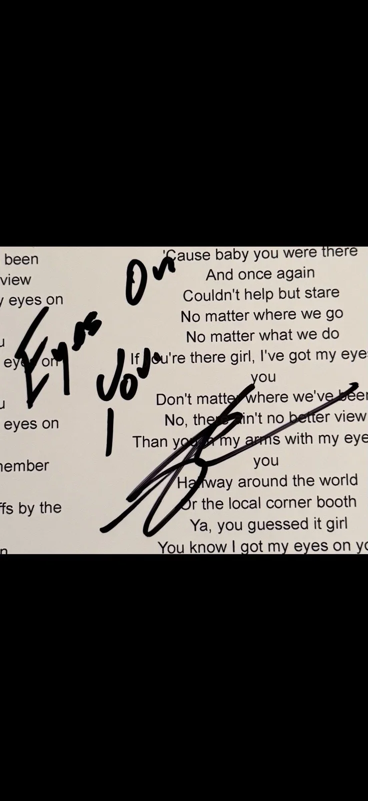 Chase Rice Country Music Autographed/ Inscribed “Eyes On You” Lyric Sheet, изображение 2