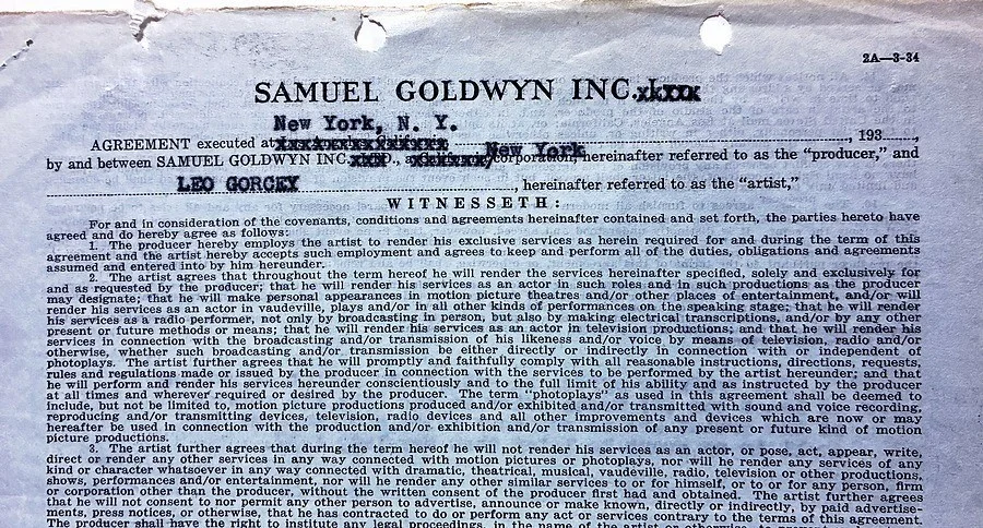 Leo Gorcey — Leo Gorcey Signed First Movie Contract Samuel Goldwyn 1937 (Dead End Kids), изображение 2