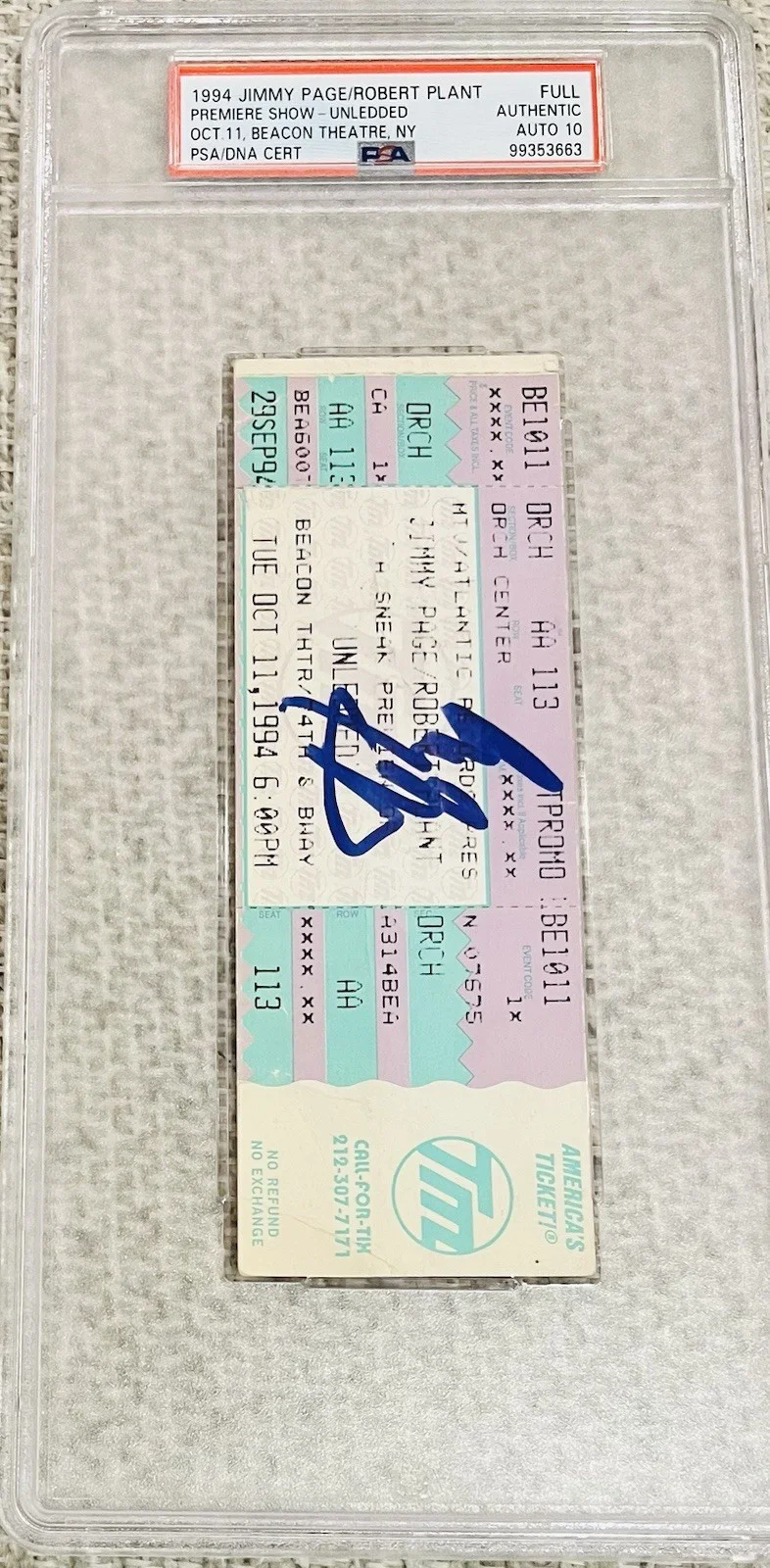 Jimmy Page Led Zeppelin Signed Ticket Autograph PSA/DNA Gem Mint 10 Rare, изображение 2
