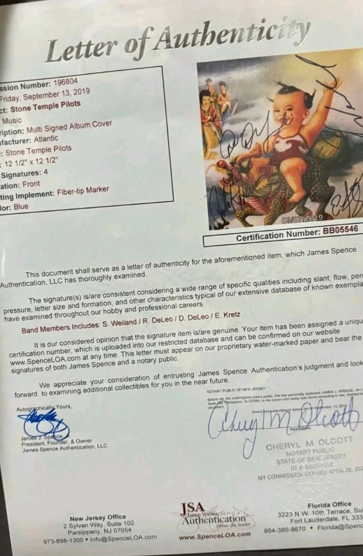 Stone Temple Pilots Signed Purple Vinyl Record X4 JSA LOA Whoa!, изображение 4