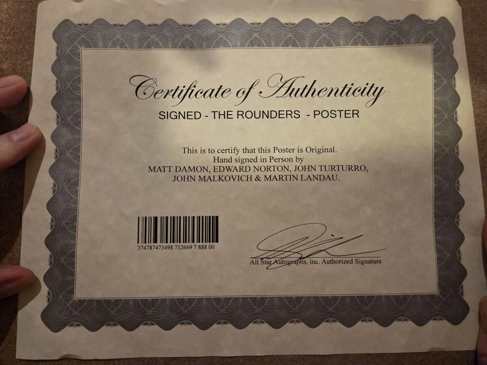 ROUNDERS Authentic Autographed Poster w/ COA, Size 27" × 40", image 2