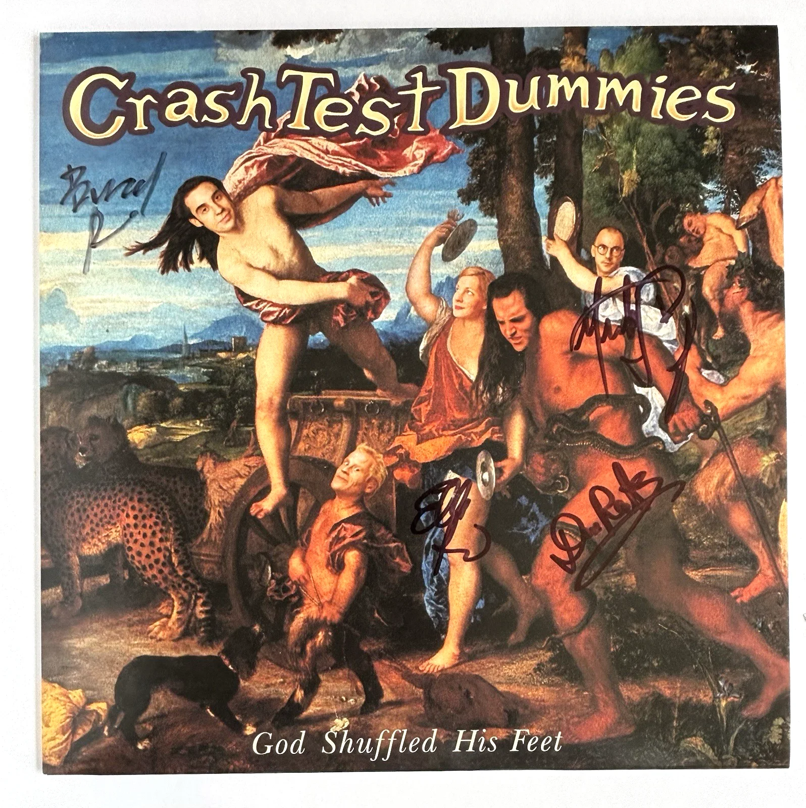 CRASH TEST DUMMIES Signed GOD SHUFFLED Vinyl RECORD LP x4 JSA COA Brad Roberts, image 2
