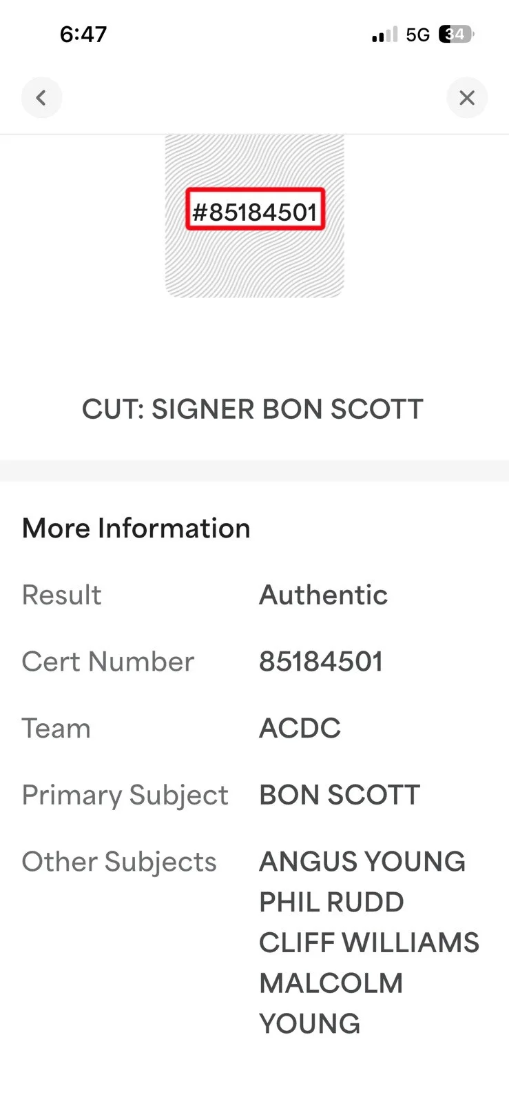 AC/DC Band Signed 5 Autograph Cut Bon Scott M.Young RIP PSA/DNA Rare, изображение 5