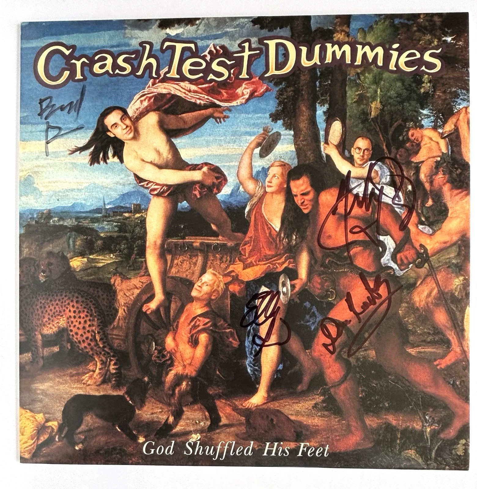 CRASH TEST DUMMIES Signed GOD SHUFFLED Vinyl RECORD LP x4 JSA COA Brad Roberts, image 2