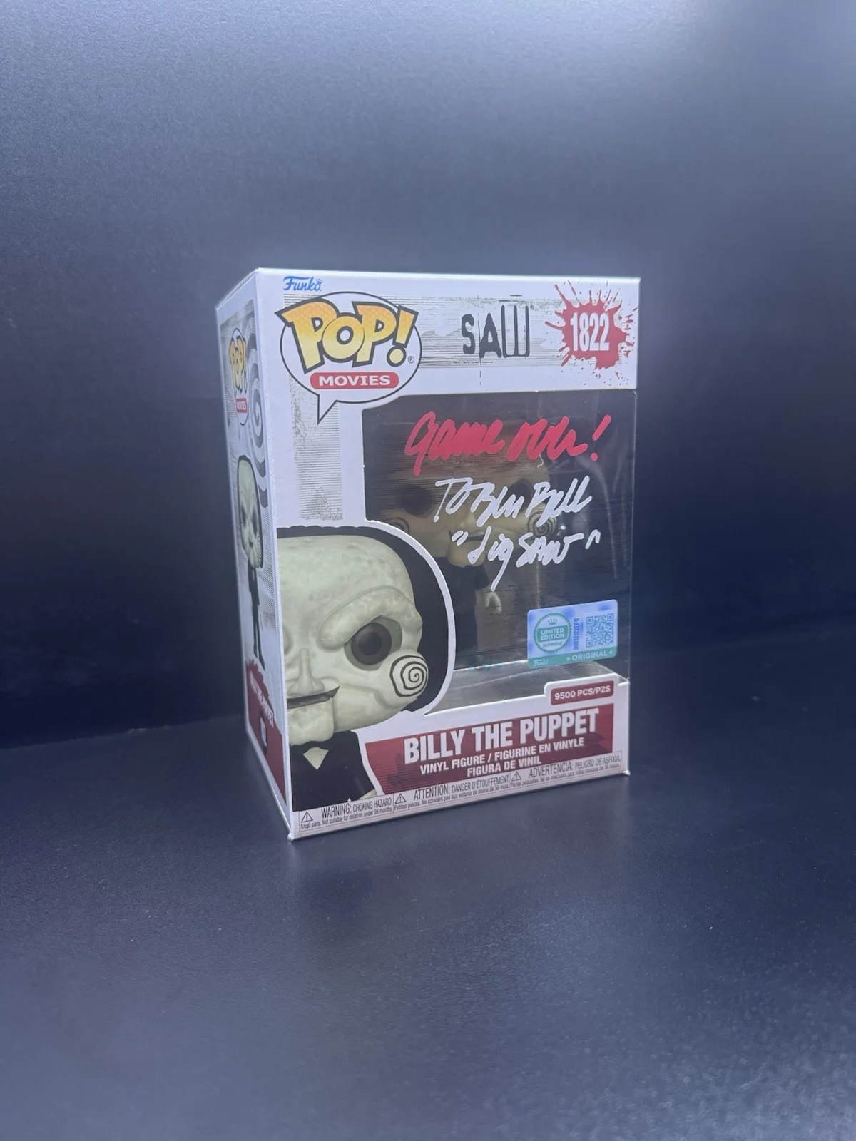 Tobin Bell — Signed Tobin Bell Saw Billy the Puppet LE 9500 Funko Pop #1822 w/ MAS COA, image 2