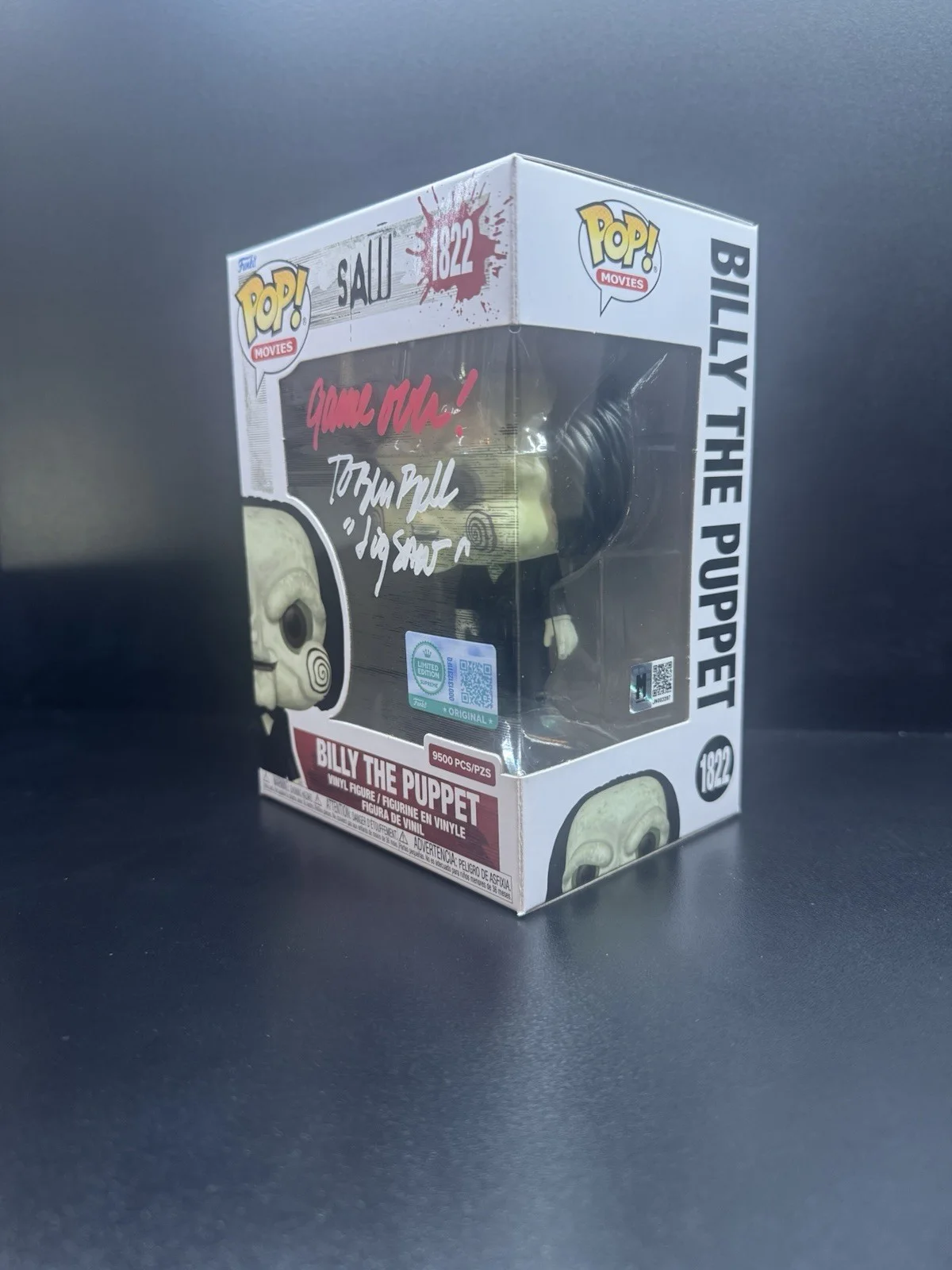 Tobin Bell — Signed Tobin Bell Saw Billy the Puppet LE 9500 Funko Pop #1822 w/ MAS COA, image 3
