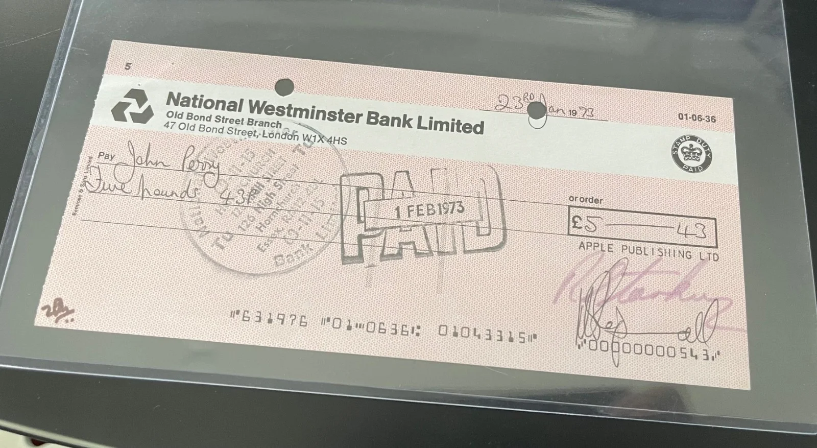 BEATLES- RINGO STARR & NEIL ASPINALL SINGED CHECK 1973, image 3