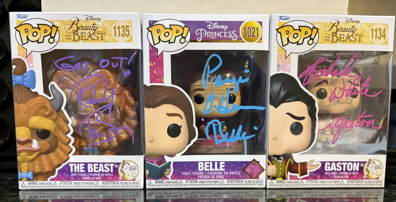 Robby Benson, Paige O'Hara & Richard White — Beauty and the Beast Robby Benson Richard White & Paige O'Hara signed Funko set