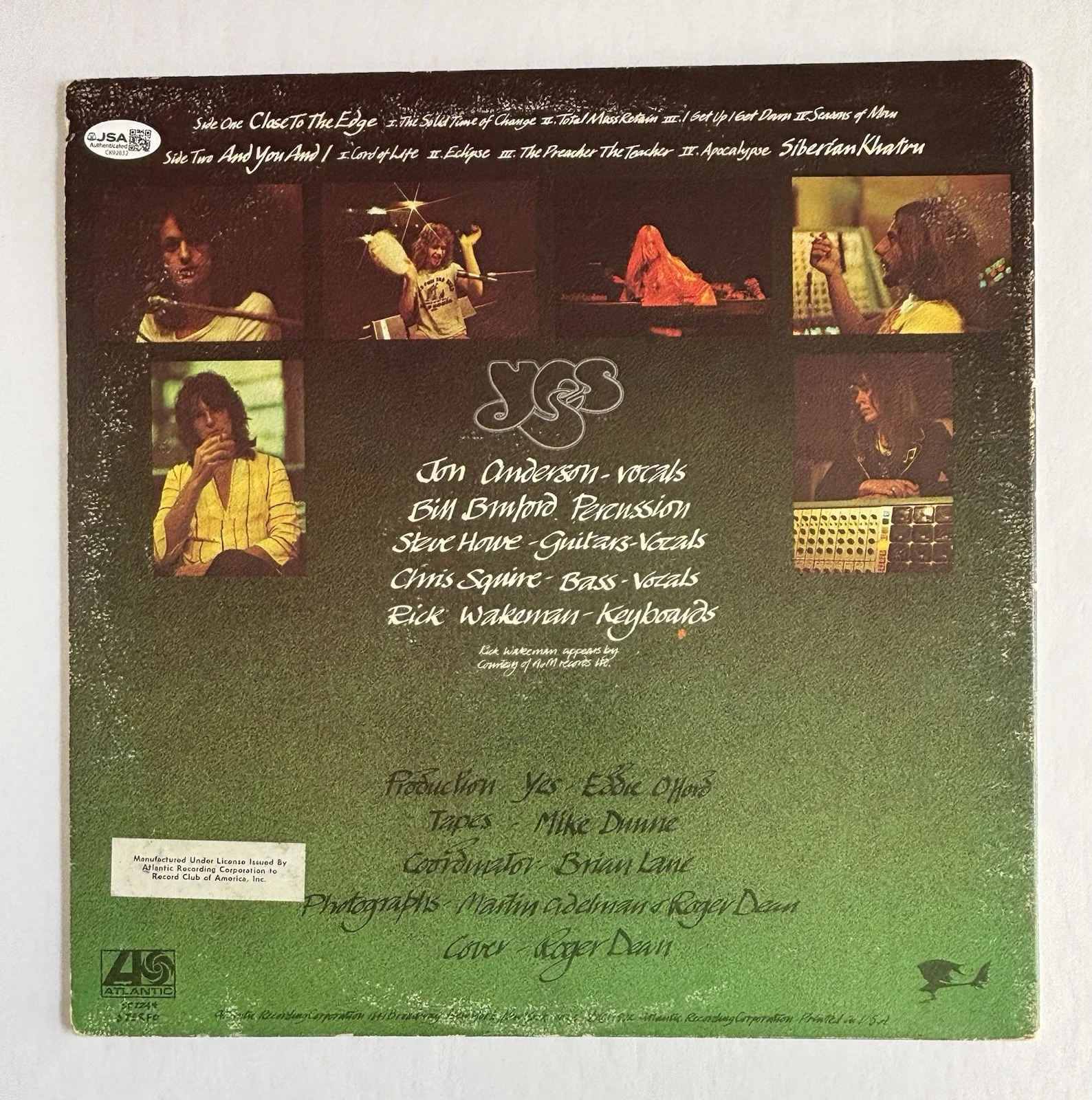 YES Band Signed CLOSE EDGE Vinyl RECORD x3 JSA COA Anderson WAKEMAN Bill Bruford, image 4