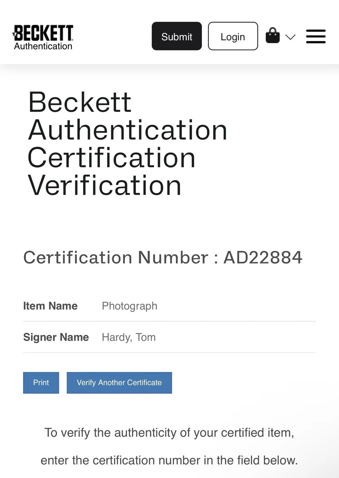 Tom Hardy — Tom Hardy Signed Autographed 8X10 Photo Autograph Auto Beckett BAS COA, image 2