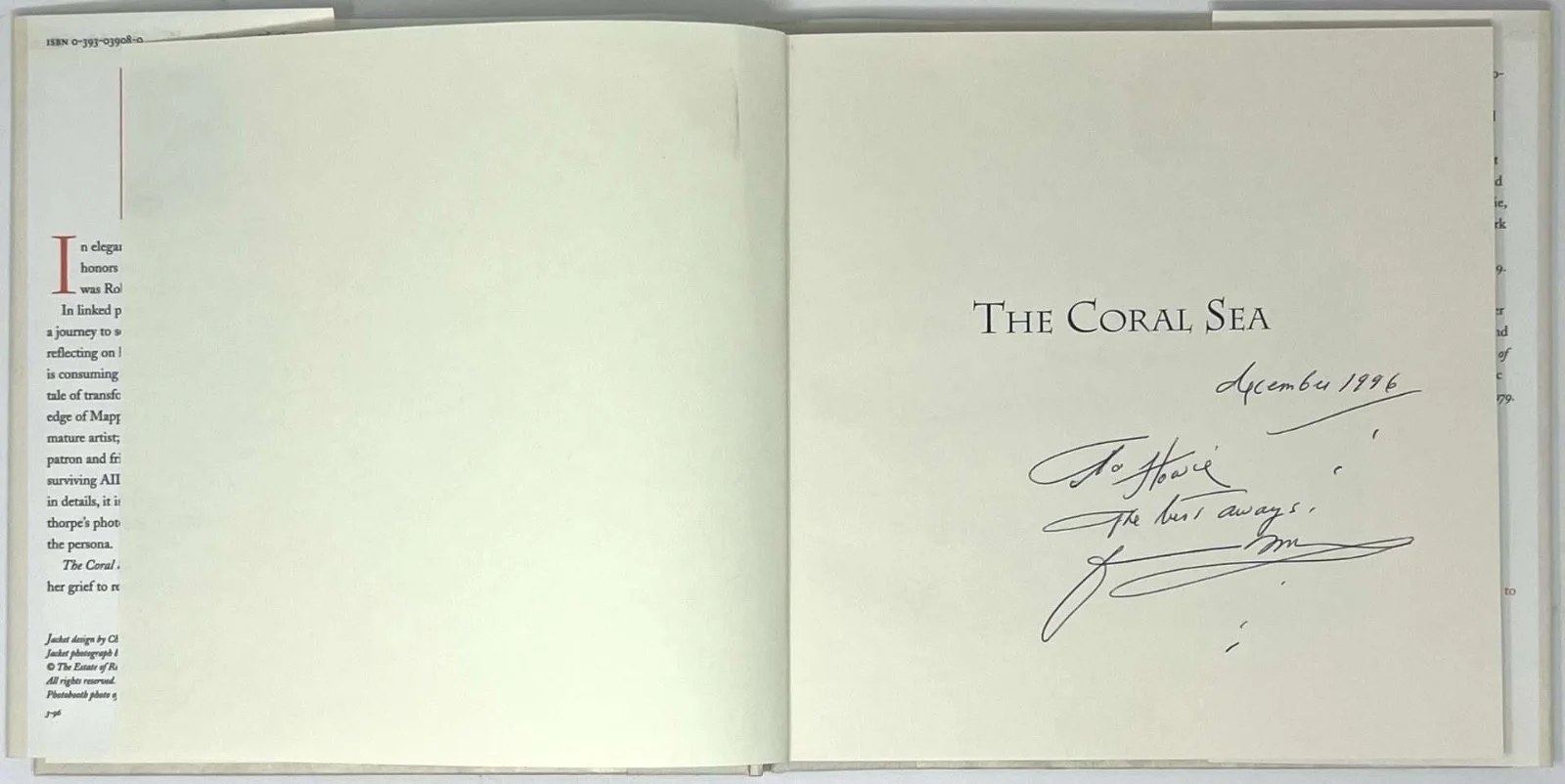 PATTI SMITH Signed THE CORAL SEA 1st ED BOOK To Reprise Records Pres Howie Klein, изображение 2
