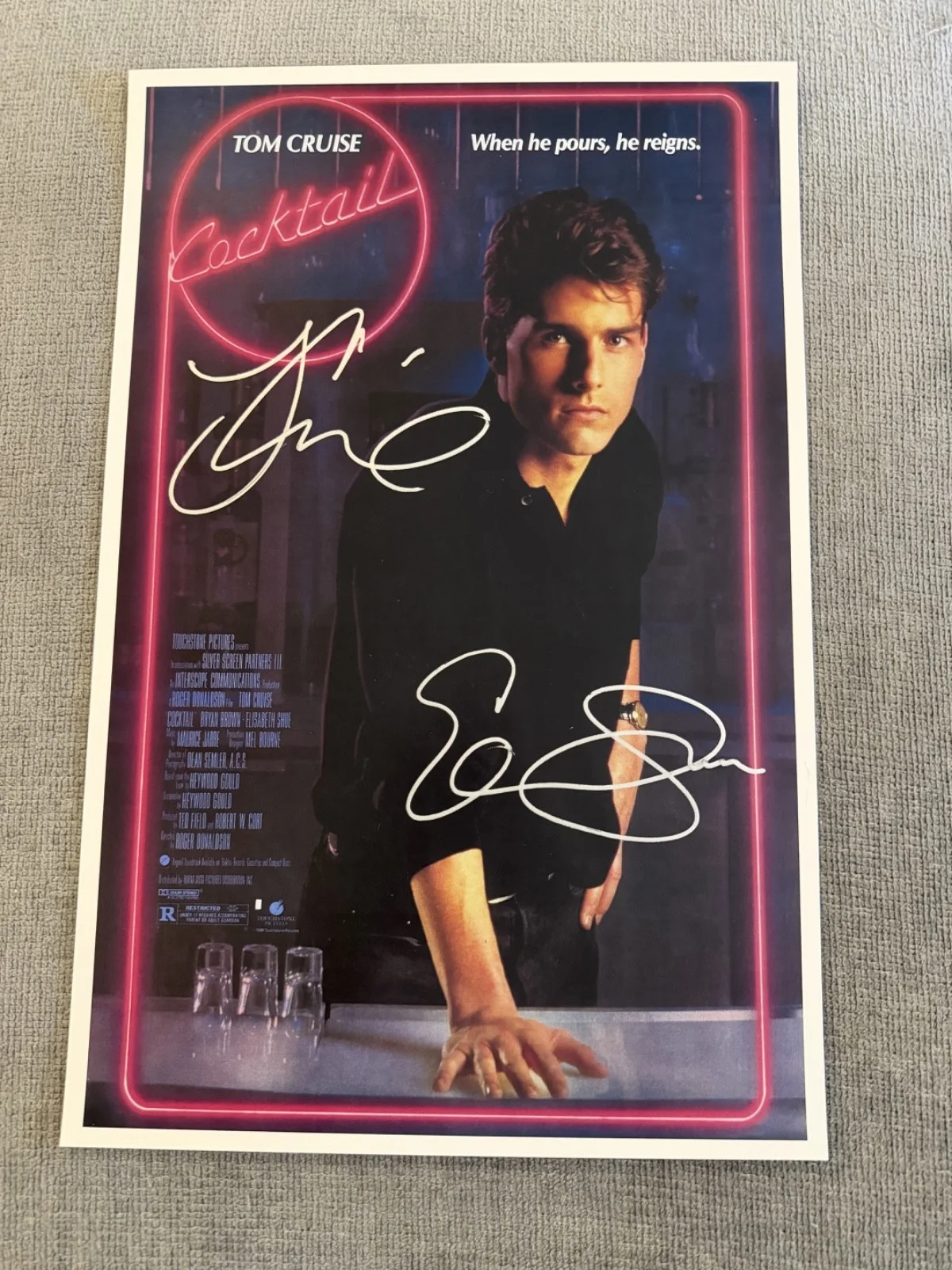 Tom Cruise, Elisabeth Shue — Cocktail Movie Poster 11x17 Hand Signed by Tom Cruise & Elisabeth Shue w/COA