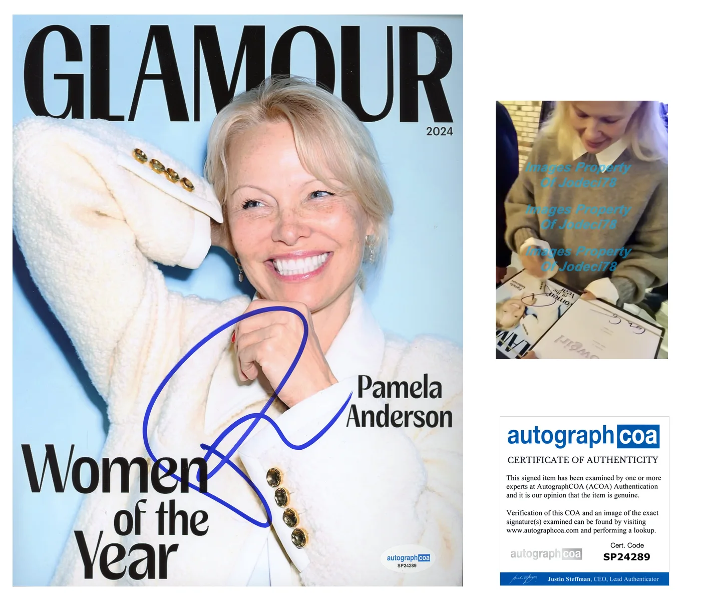 Pamela Anderson — Pamela Anderson BAYWATCH Star Signed GLAMOUR 8x10 Cover Photo EXACT Proof ACOA B
