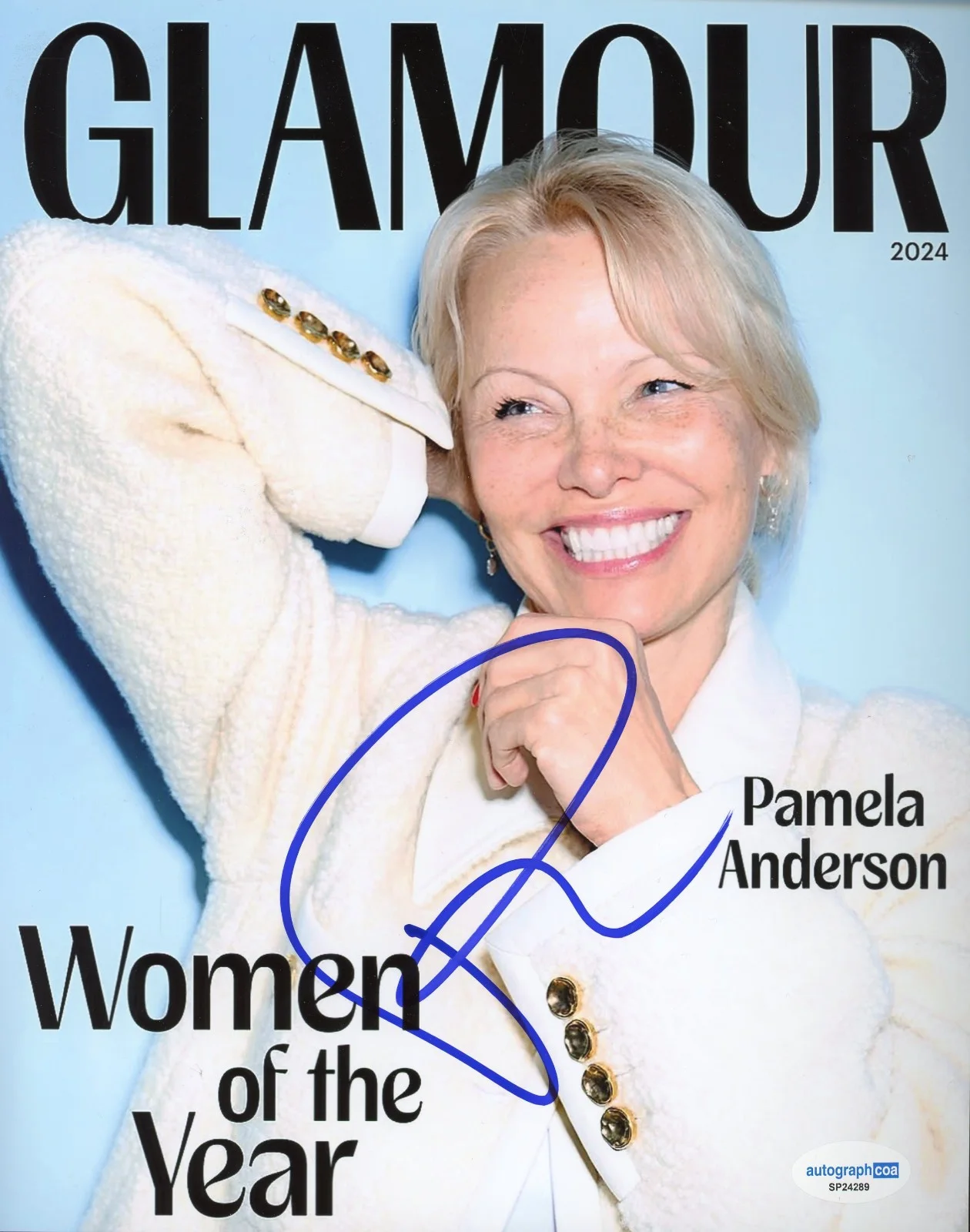 Pamela Anderson — Pamela Anderson BAYWATCH Star Signed GLAMOUR 8x10 Cover Photo EXACT Proof ACOA B, изображение 2