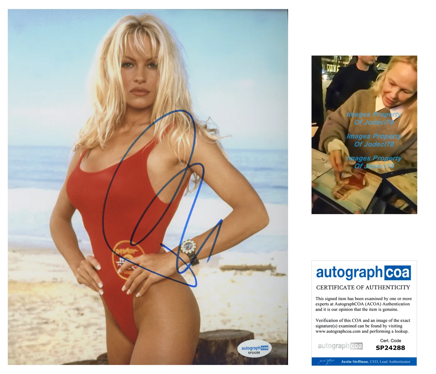 Pamela Anderson — Pamela Anderson Signed Autographed BAYWATCH 8x10 Photo EXACT Proof ACOA A
