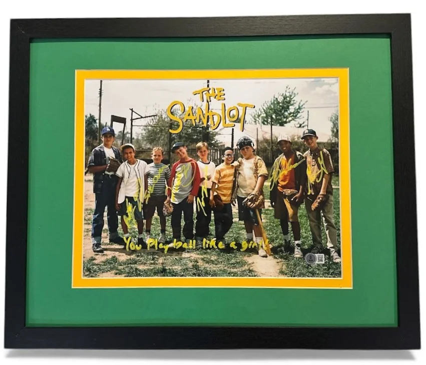 Tom Guiry — The Sandlot Cast Signed Framed 11x14 Photo w/ 6 Autos & Inscription Beckett