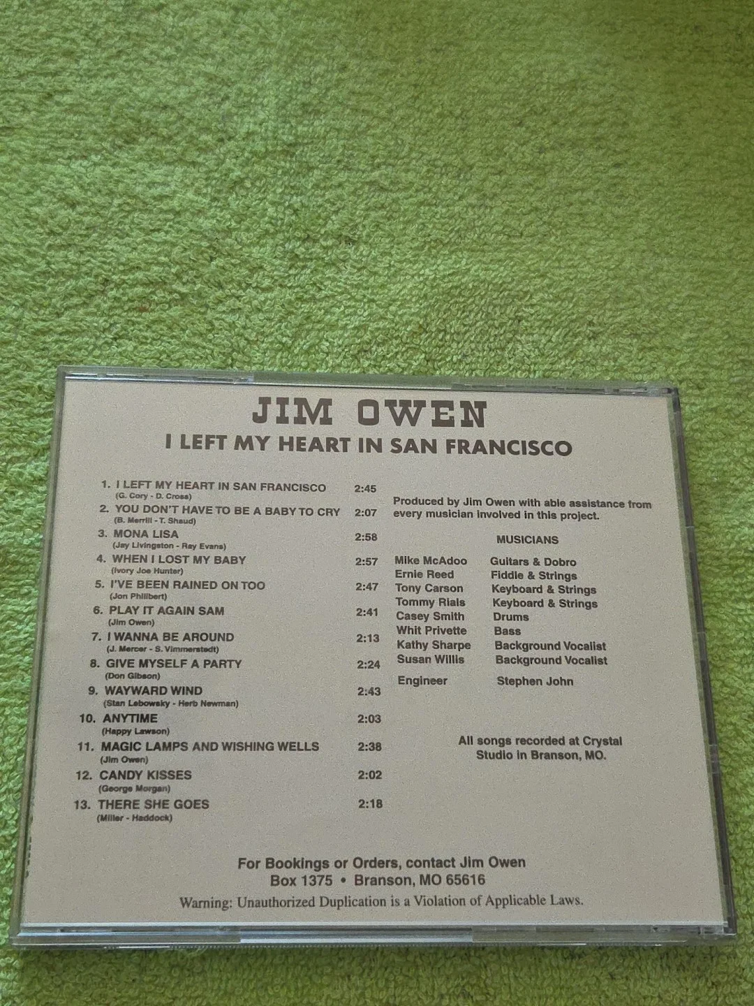 JIM OWEN I Left My Heart In San Francisco AUTOGRAPHED CD 13 Songs Branson MO, изображение 3