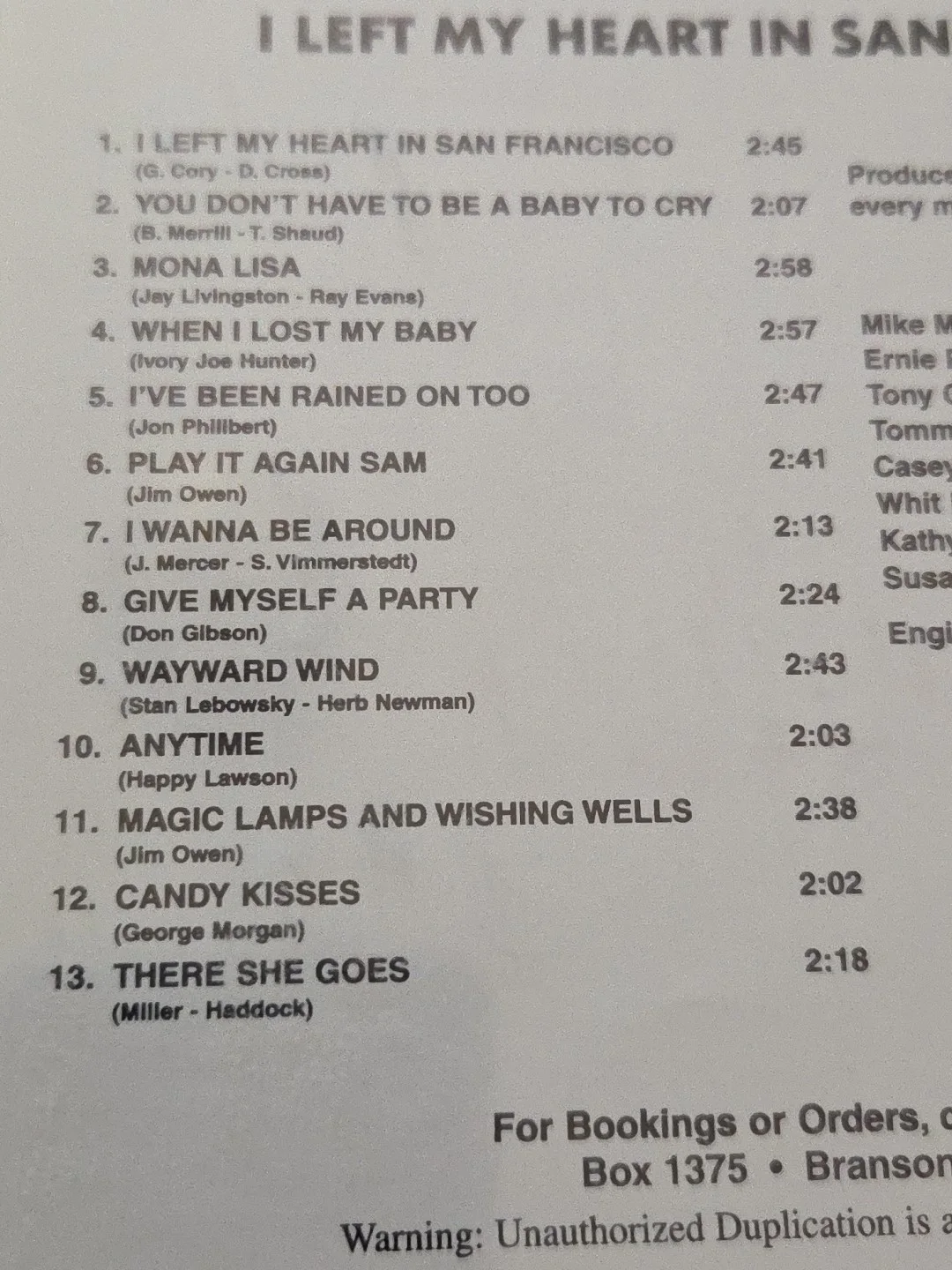 JIM OWEN I Left My Heart In San Francisco AUTOGRAPHED CD 13 Songs Branson MO, изображение 4
