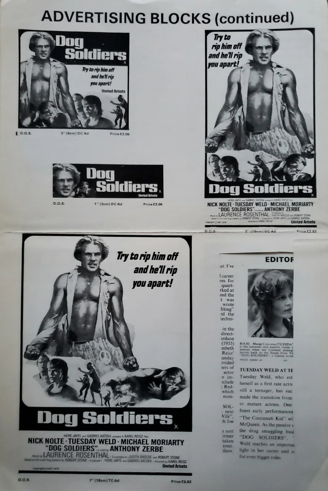 DOG SOLDIERS - VINTAGE ORIGINAL 1978 UK PRESSBOOK NICK NOLTE, TUESDAY WELD *CUT*, изображение 2