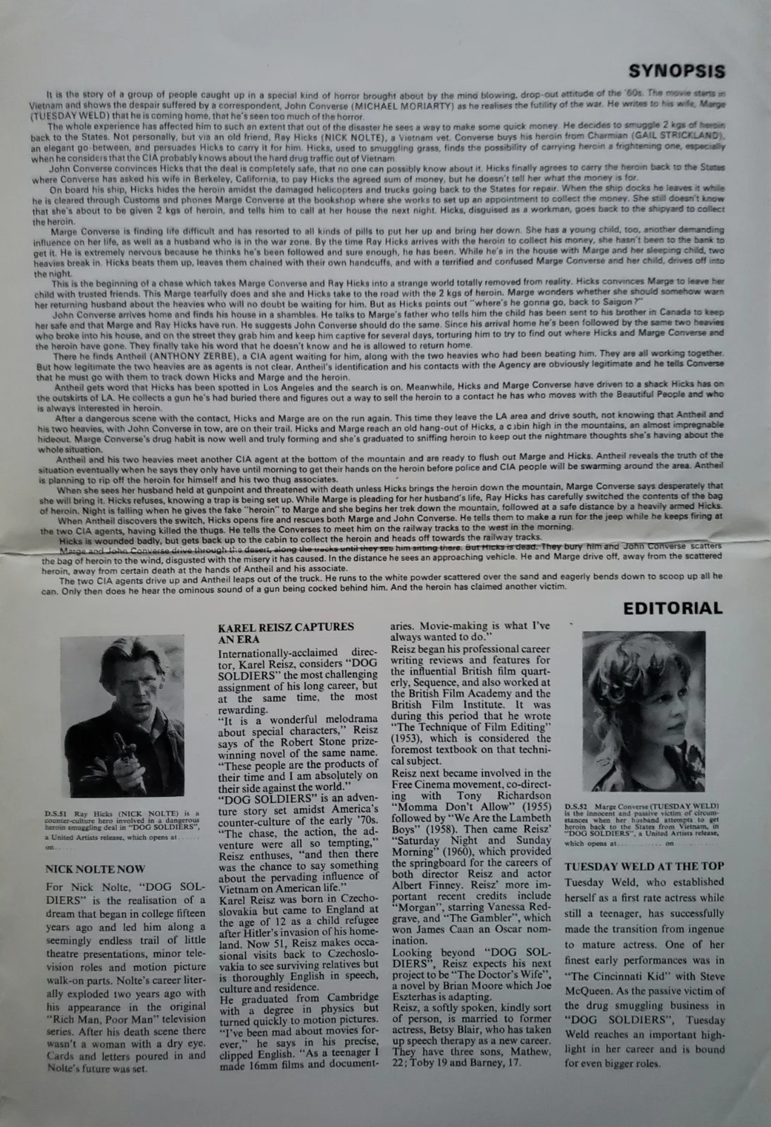 DOG SOLDIERS - VINTAGE ORIGINAL 1978 UK PRESSBOOK NICK NOLTE, TUESDAY WELD *CUT*, изображение 5