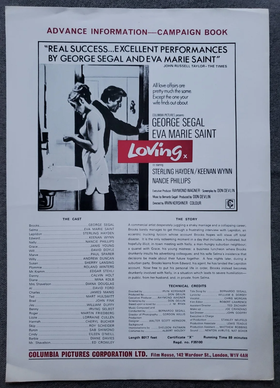 LOVING / FRAGMENT OF FEAR - VINTAGE 1970 PRESSBOOK - EVA MARIE SAINT, HUNNICUTT, изображение 2