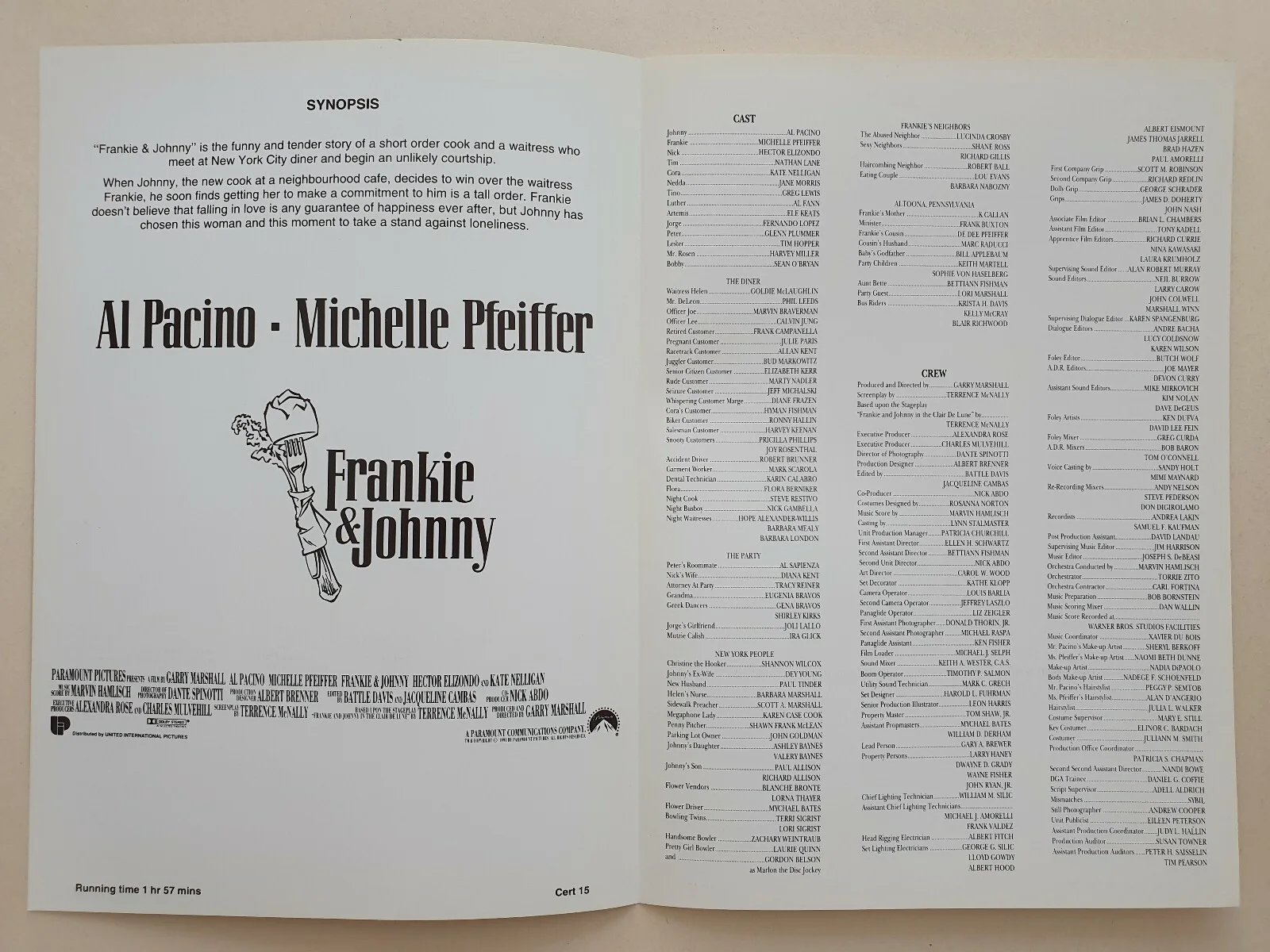 FRANKIE & JOHNNY - 2 VINTAGE ORIGINAL PRESS SYNOPSIS BOOKLETS - PFEIFFER, PACINO, изображение 2