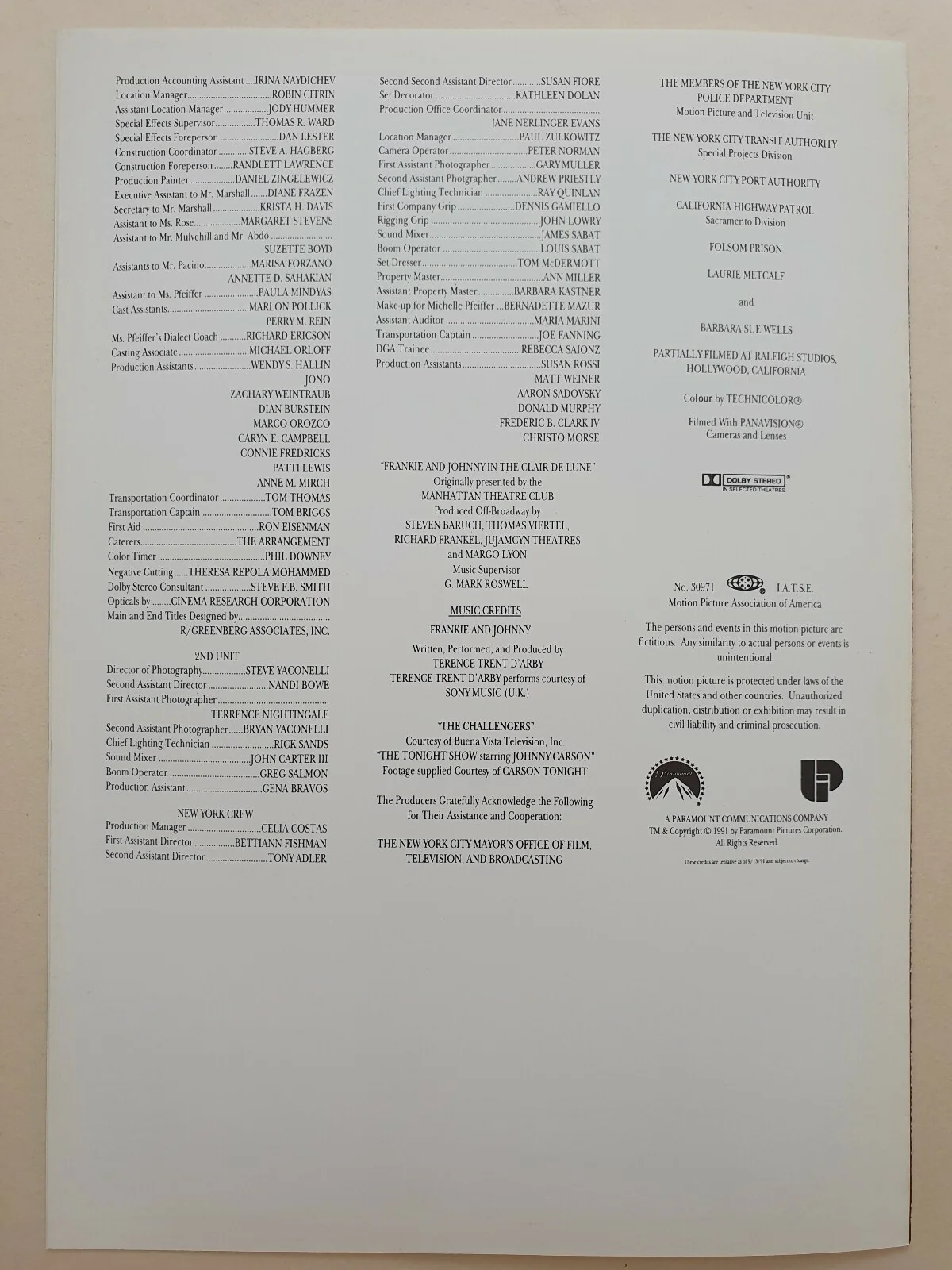 FRANKIE & JOHNNY - 2 VINTAGE ORIGINAL PRESS SYNOPSIS BOOKLETS - PFEIFFER, PACINO, изображение 3