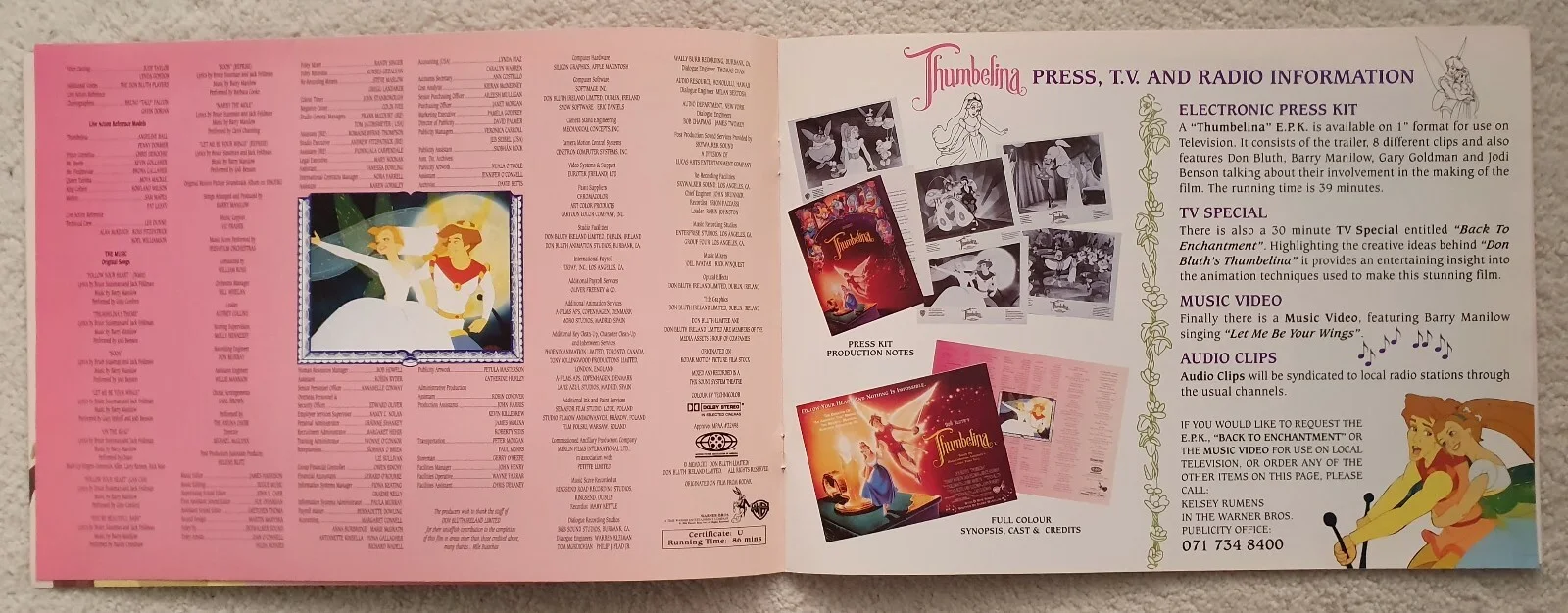 THUMBELINA - ORIGINAL 1994 UK PRESSBOOK - GLOSSY COLOUR - ANIMATED FEATURE FILM, image 3