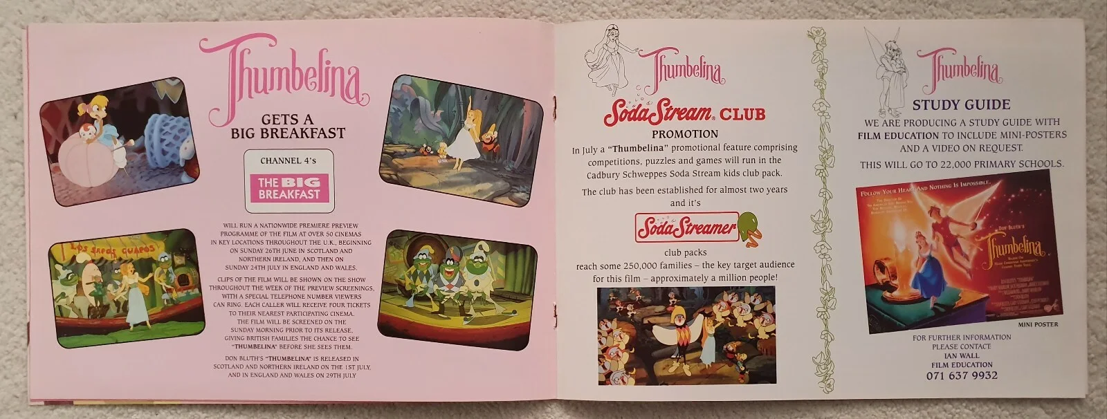 THUMBELINA - ORIGINAL 1994 UK PRESSBOOK - GLOSSY COLOUR - ANIMATED FEATURE FILM, image 4