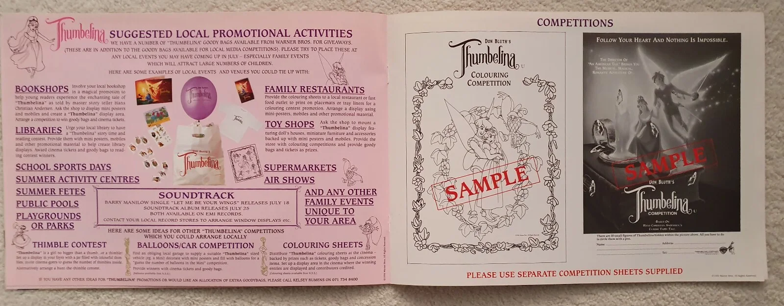 THUMBELINA - ORIGINAL 1994 UK PRESSBOOK - GLOSSY COLOUR - ANIMATED FEATURE FILM, image 5
