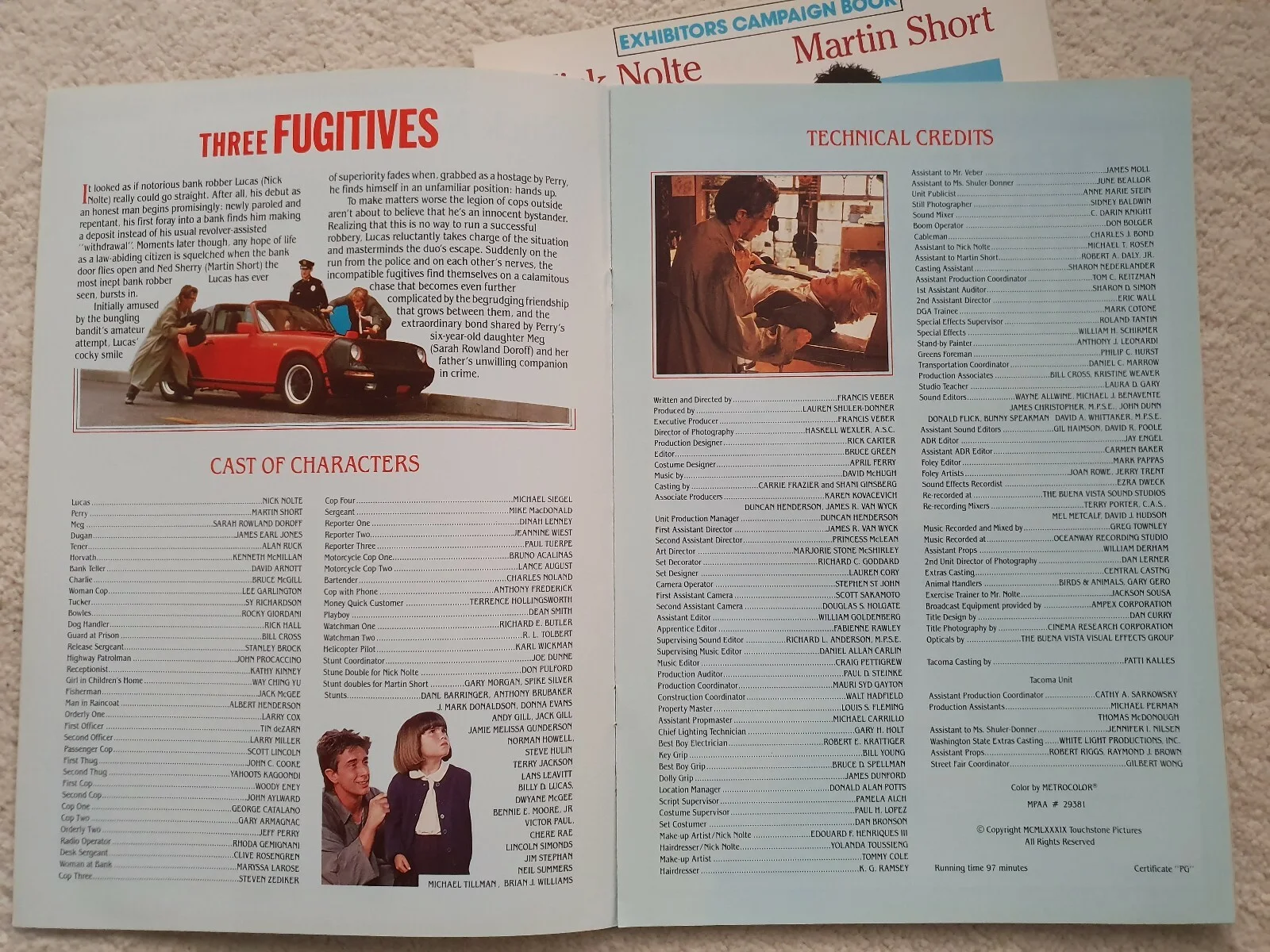 THREE FUGITIVES - TWO ORIGINAL 1987 UK PRESSBOOKS - NICK NOLTE, MARTIN SHORT, изображение 2