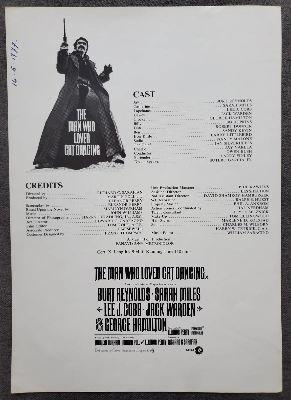BURT REYNOLDS - TWO VINTAGE 1974 SYNOPSIS SHEETS - MEAN MACHINE & CAT DANCING, image 4