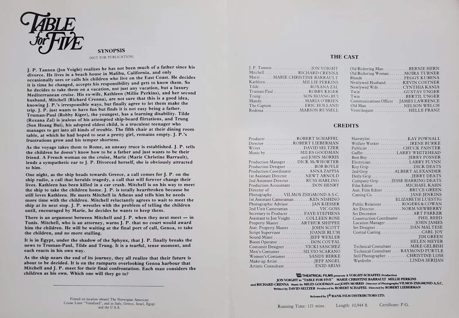 TABLE FOR FIVE - VINTAGE PRESS INFORMATION SYNOPSIS BOOKLET - JON VOIGHT, image 2