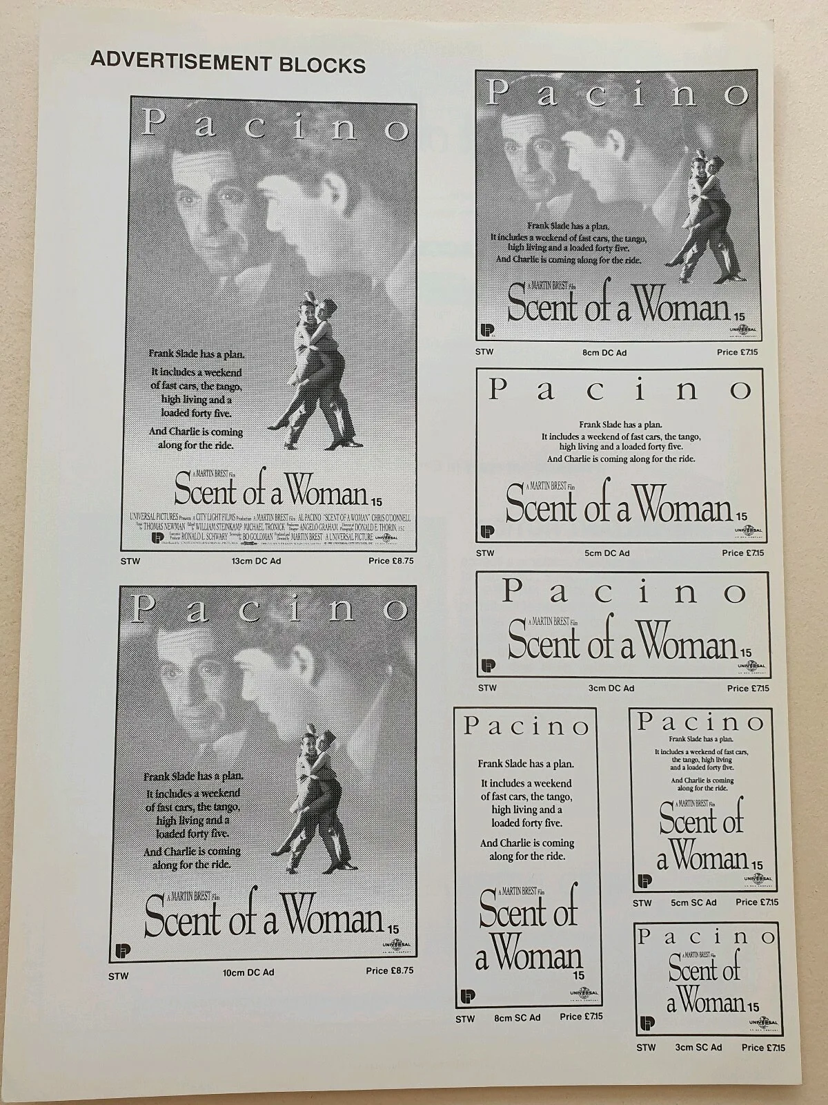 SCENT OF A WOMAN - VINTAGE ORIGINAL SYNOPSIS BOOKLET & PRESS AD SHEET AL PACINO, image 4