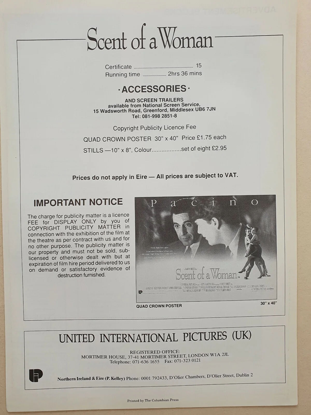 SCENT OF A WOMAN - VINTAGE ORIGINAL SYNOPSIS BOOKLET & PRESS AD SHEET AL PACINO, image 5