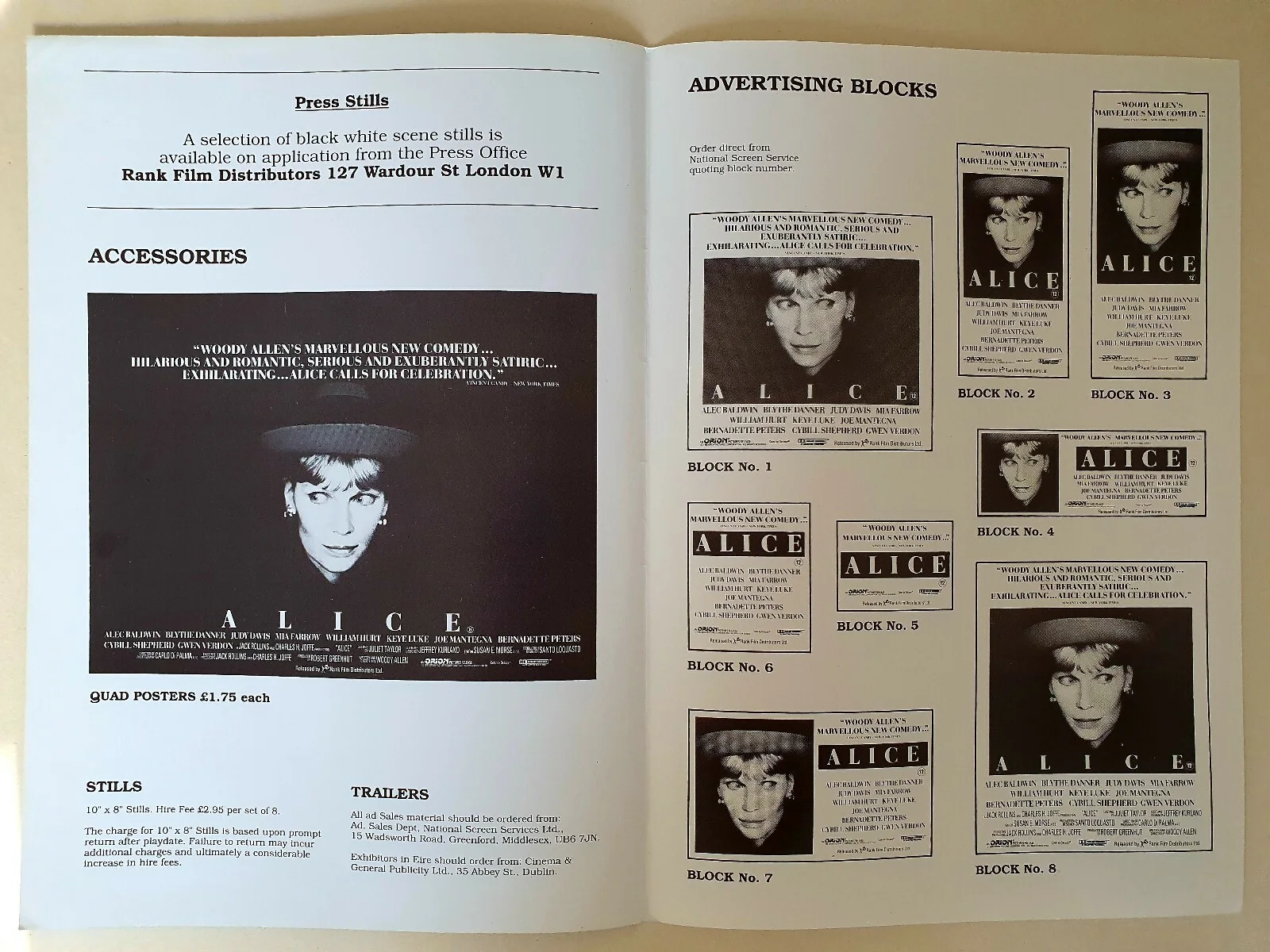 WOODY ALLEN - ALICE - VINTAGE PRESSBOOK & SYNOPSIS BOOKLET - MIA FARROW, изображение 2
