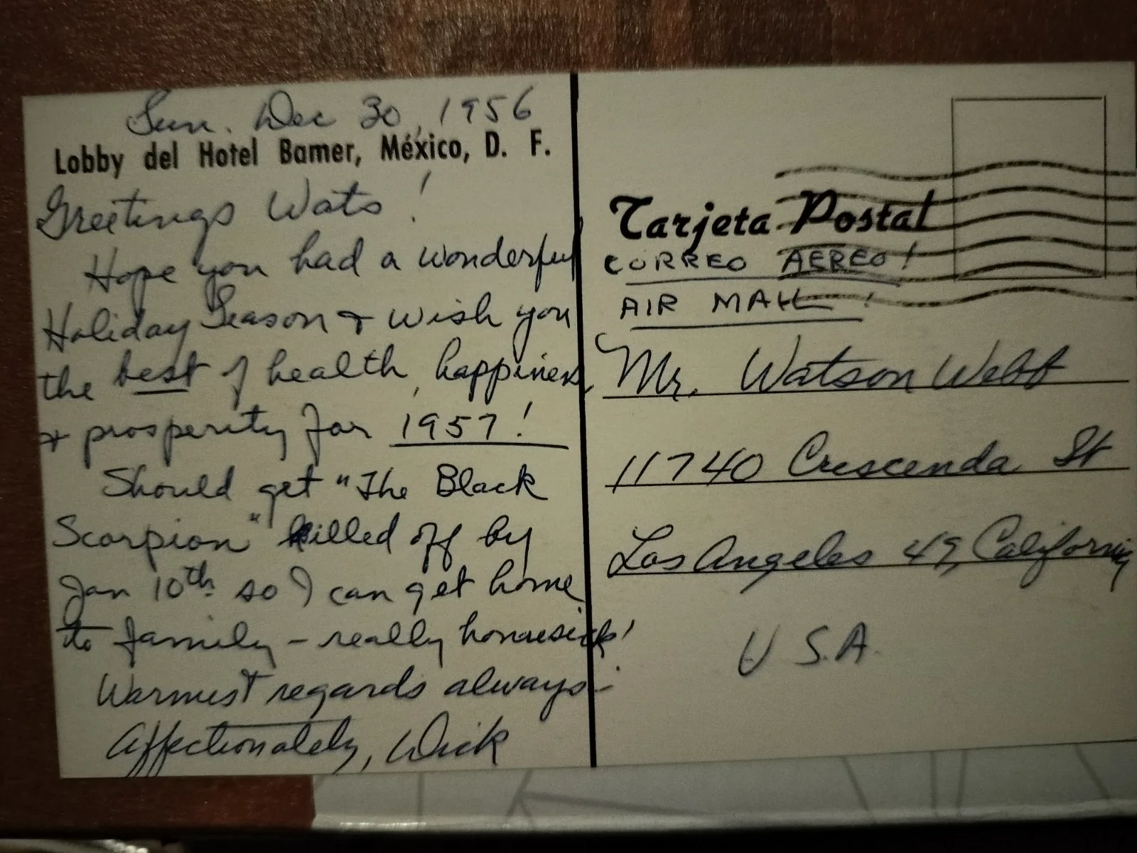 Richard Denning — Richard denning 2 handwritten postcards the black Scorpion, image 2