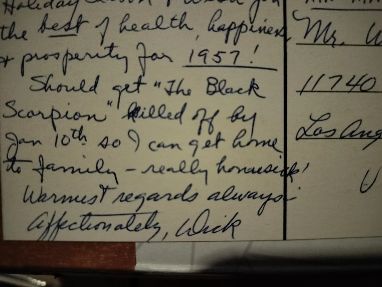 Richard Denning — Richard denning 2 handwritten postcards the black Scorpion, image 4