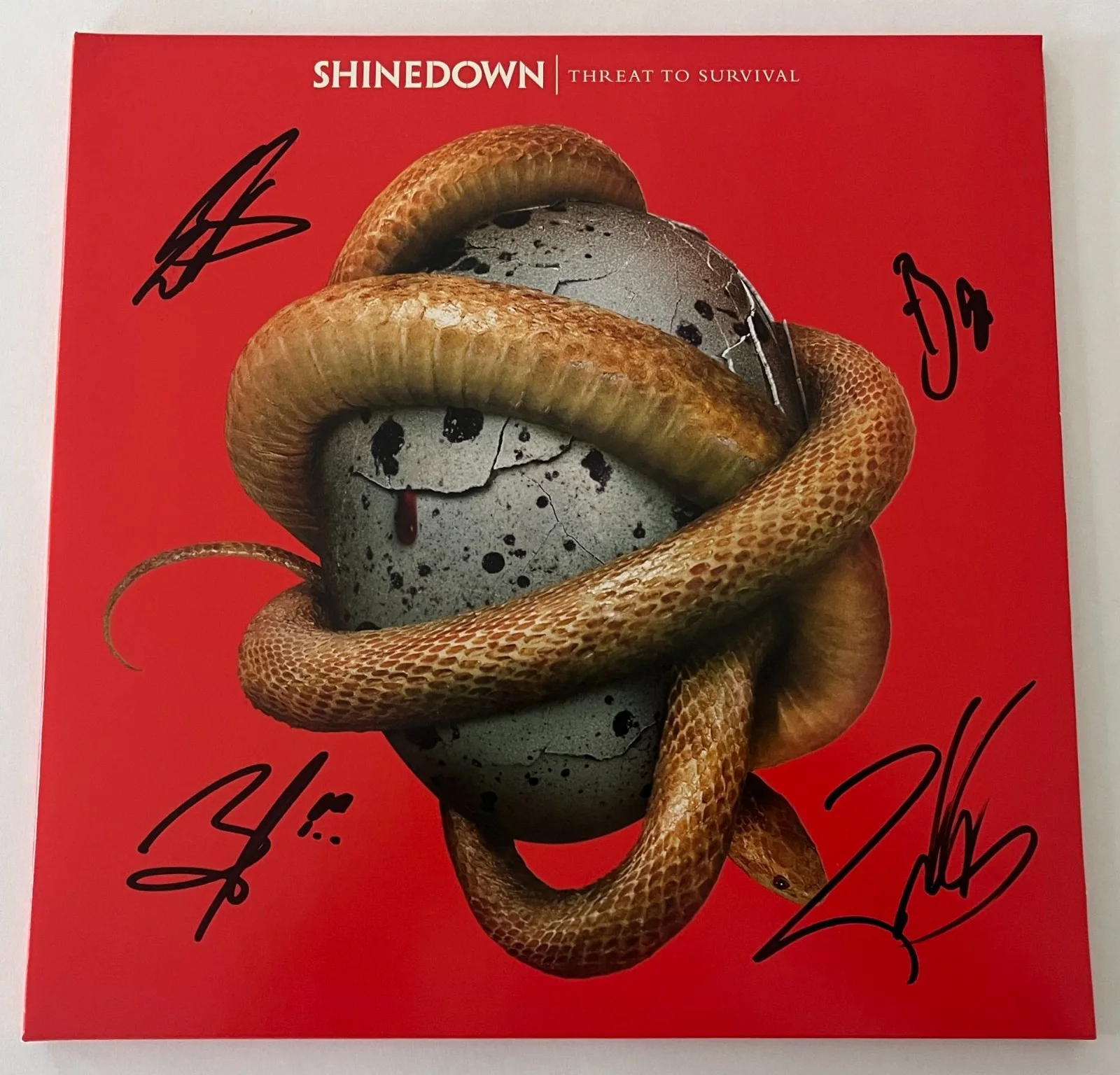 SHINEDOWN BRENT SMITH +3 SIGNED THREAT TO SURVIVAL VINYL RECORD w/EXACT PROOF, image 2