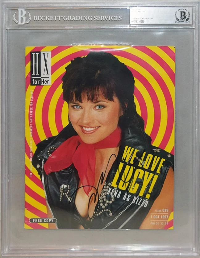 Lucy Lawless — 1997 -LUCY LAWLESS- BECKETT Signed/Autograph/Auto HX FOR HER Gay Magazine - XENA