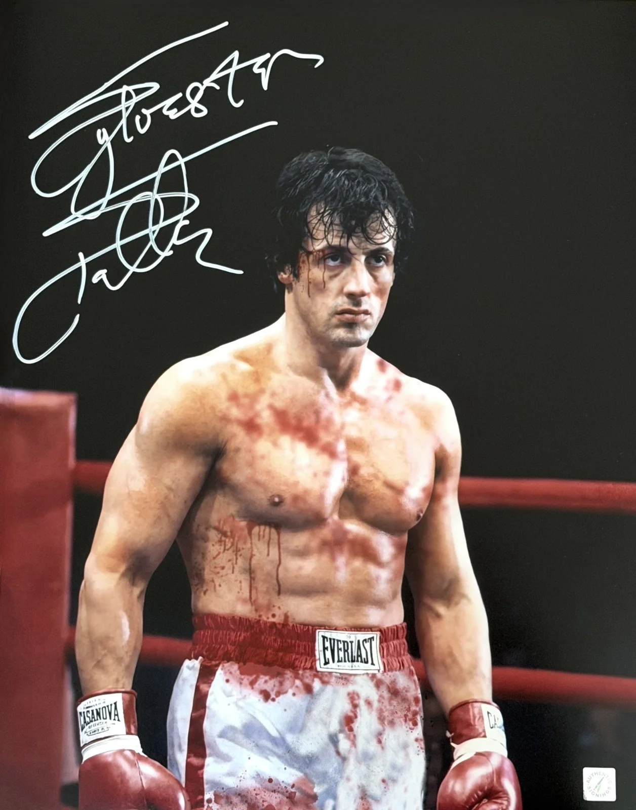 Sylvester Stallone — Sylvester Stallone Autographed Rocky Balboa Blood 16x20 Photo ASI Proof