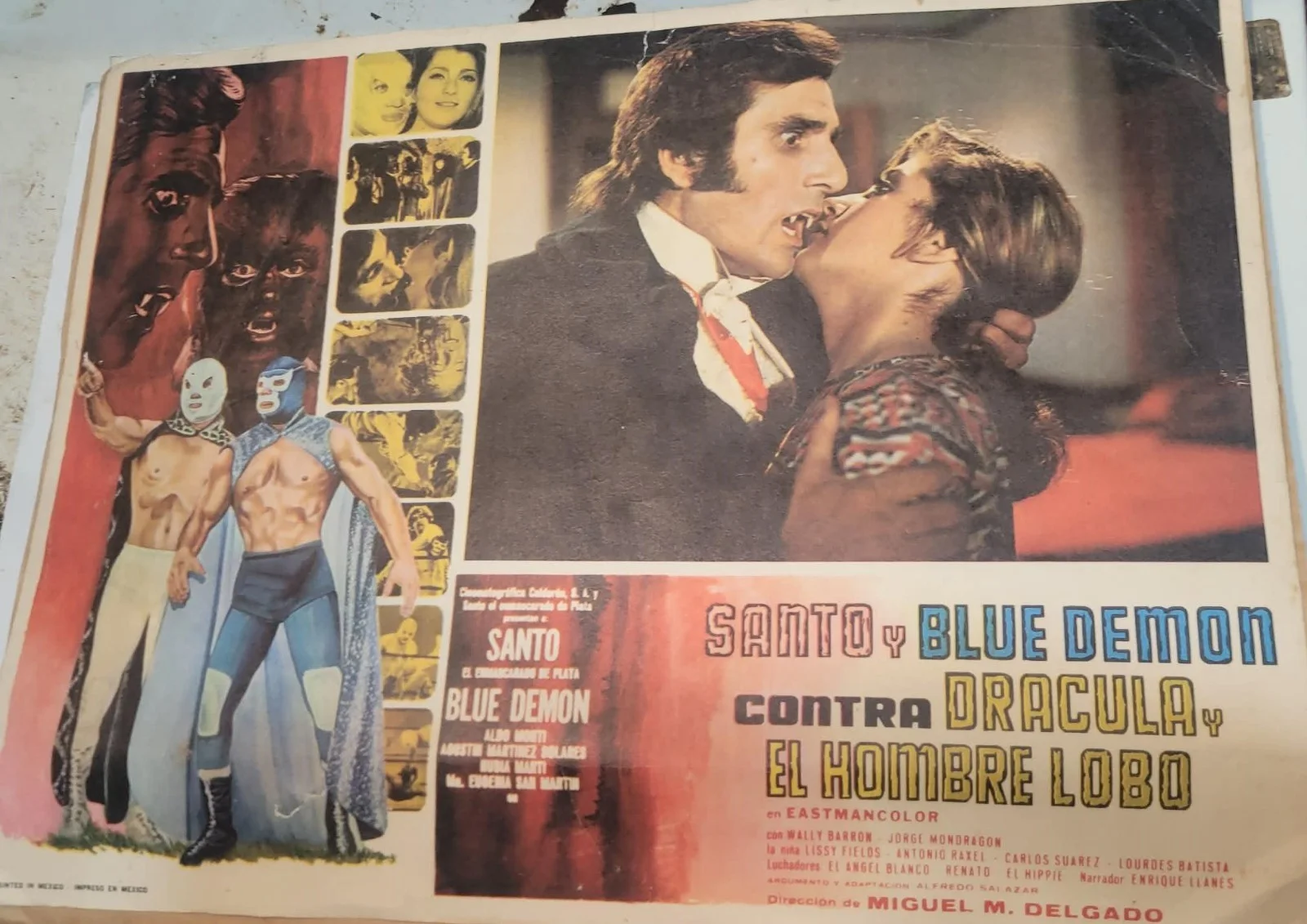 Original 1973 Mexican Lobby Card Santo Blue Demon vs Dracula Wolfman Horror, изображение 2